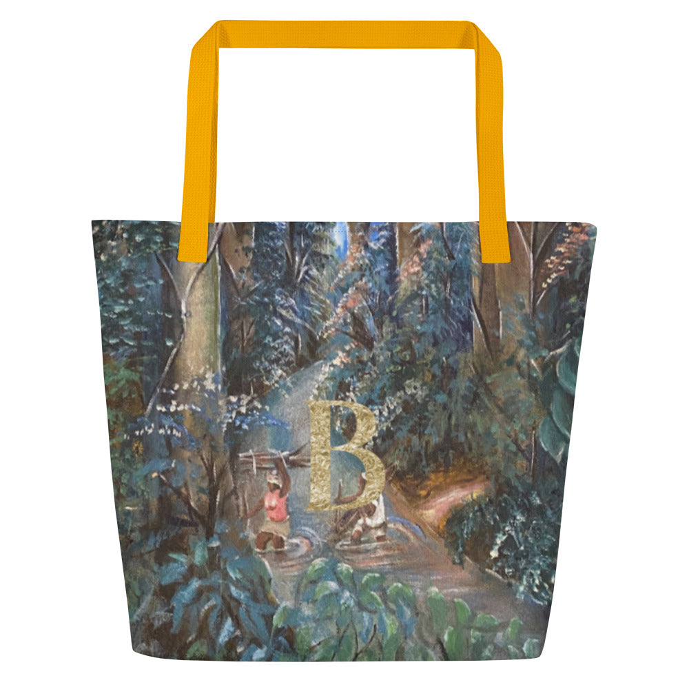 Monogram Art Print Large Tote Bag