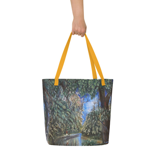 All-Over Print Painting Of Lush Tropical Rain Forest On Large Tote Bag