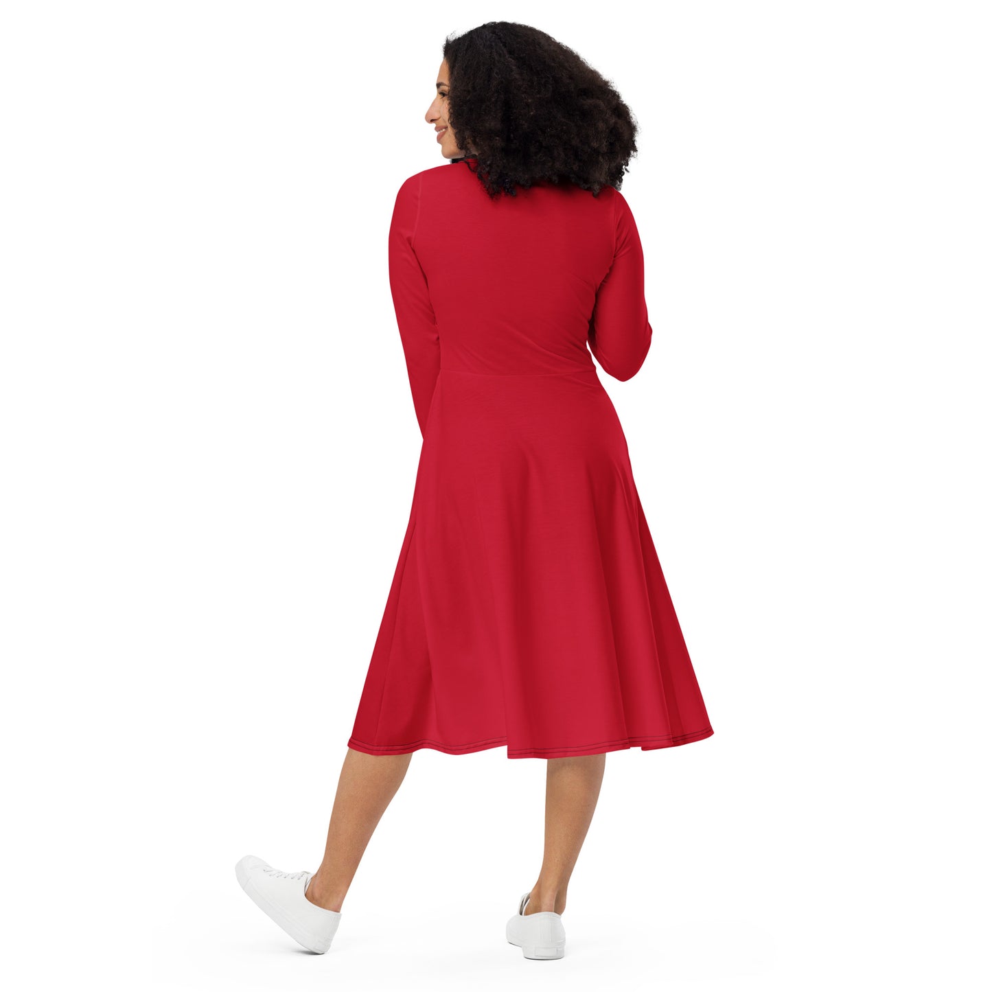 Red Long Sleeve Midi Dress