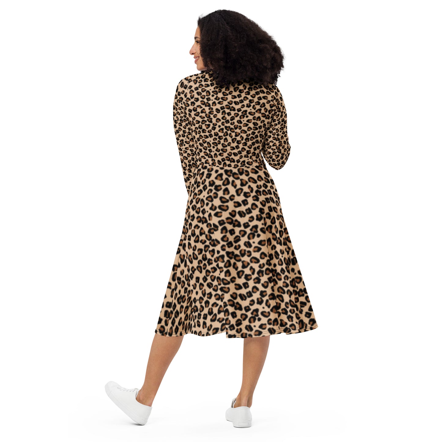 Leopard Long Sleeve Midi Dress