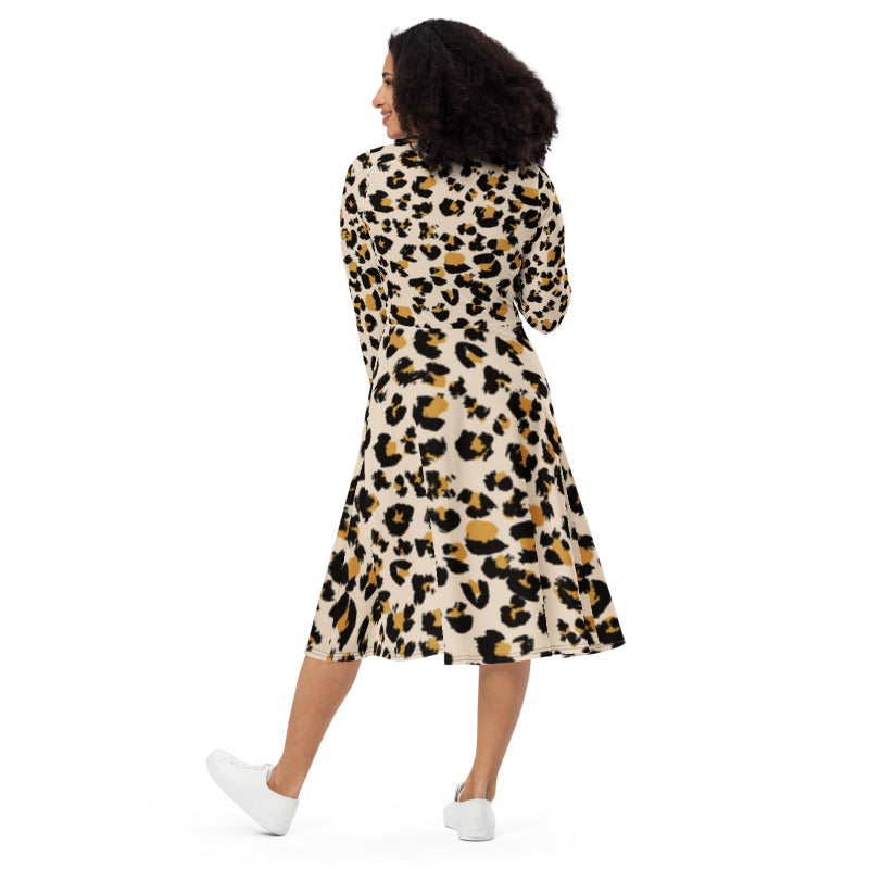 Leopard Long Sleeve Midi Dress