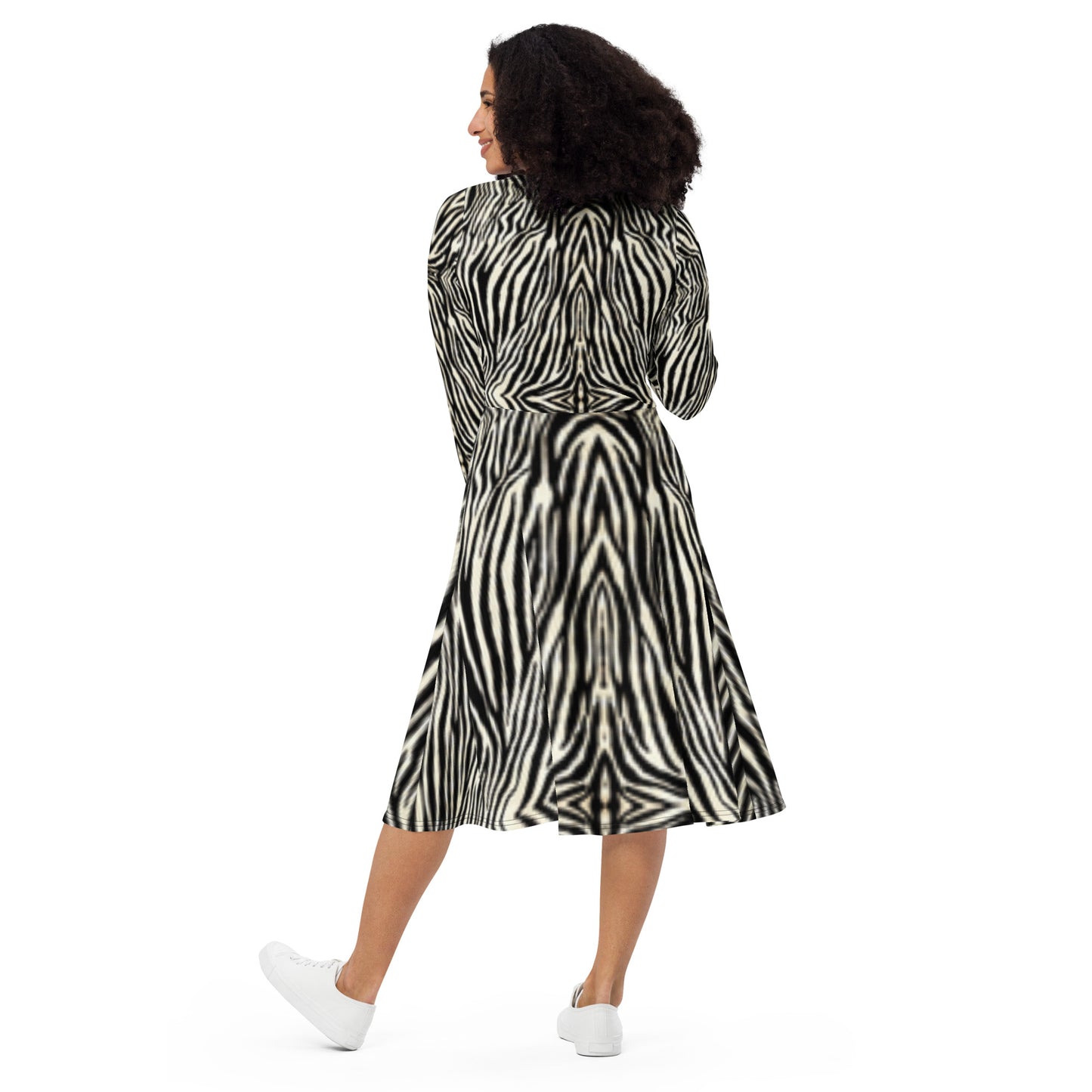 Zebra Print Long Sleeve Midi Dress