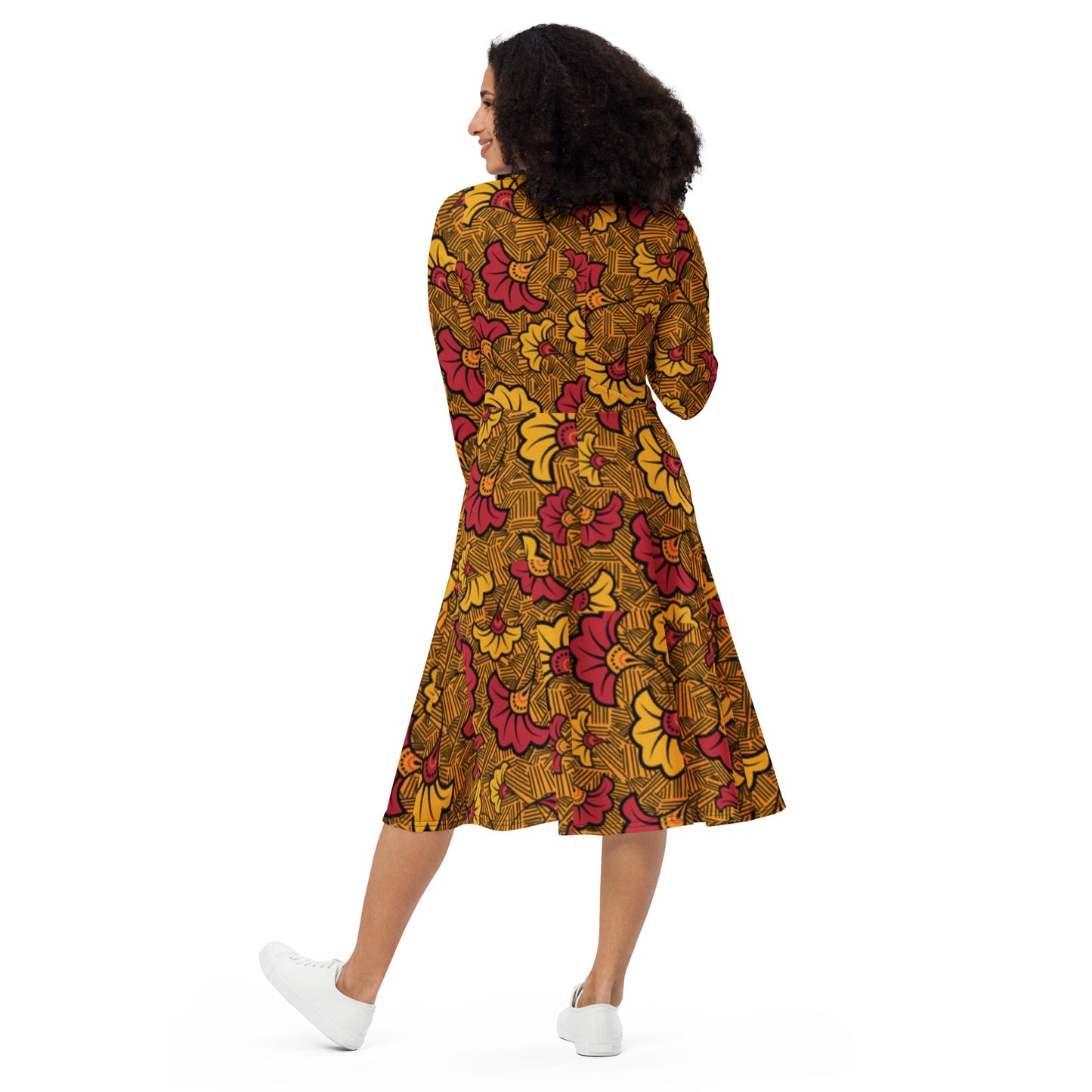 Ankara Long Sleeve Midi Dress