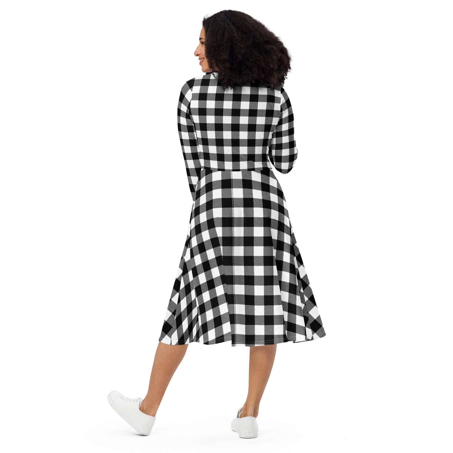 Gingham Long Sleeve Midi Dress