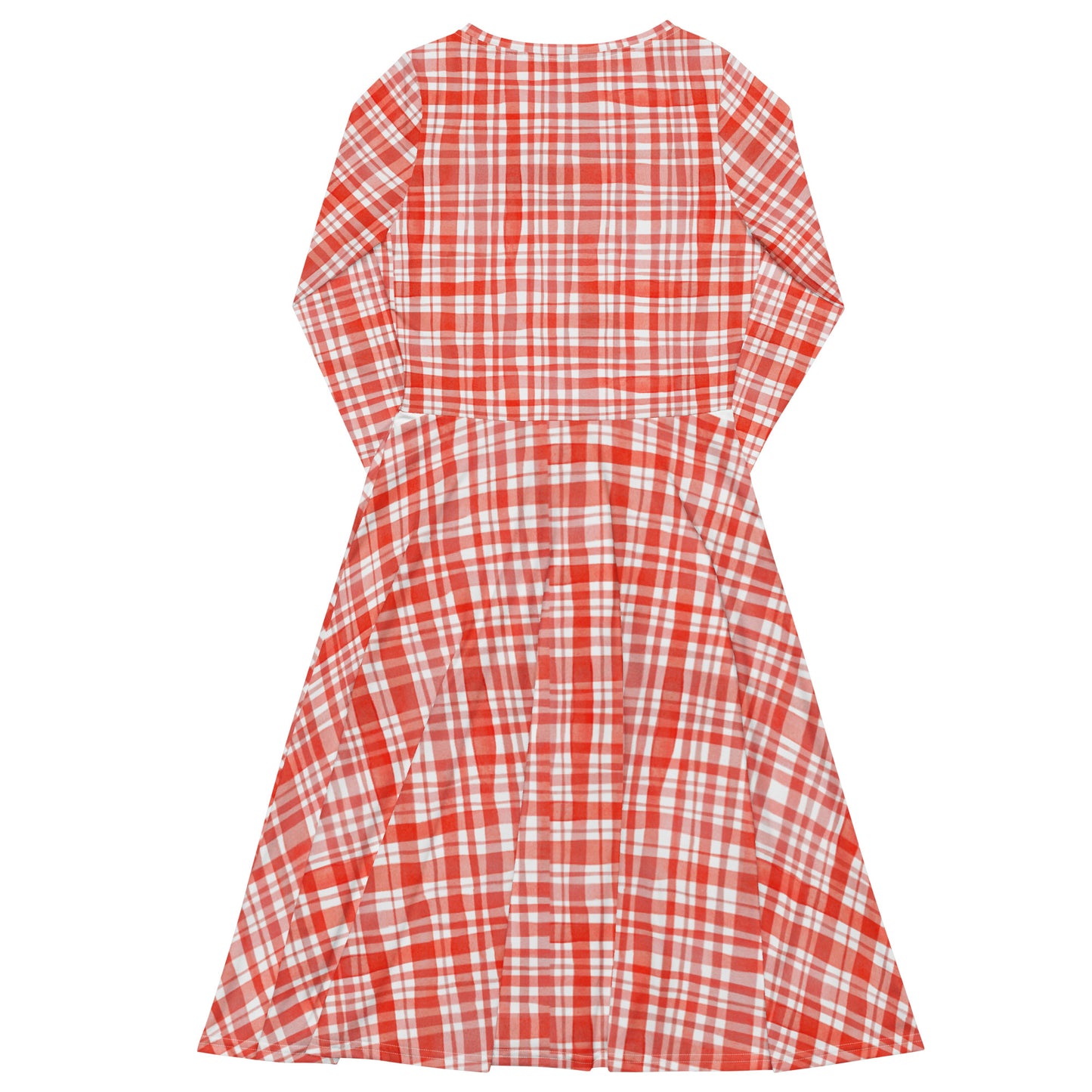 Red Gingham Long Sleeve Midi Dress