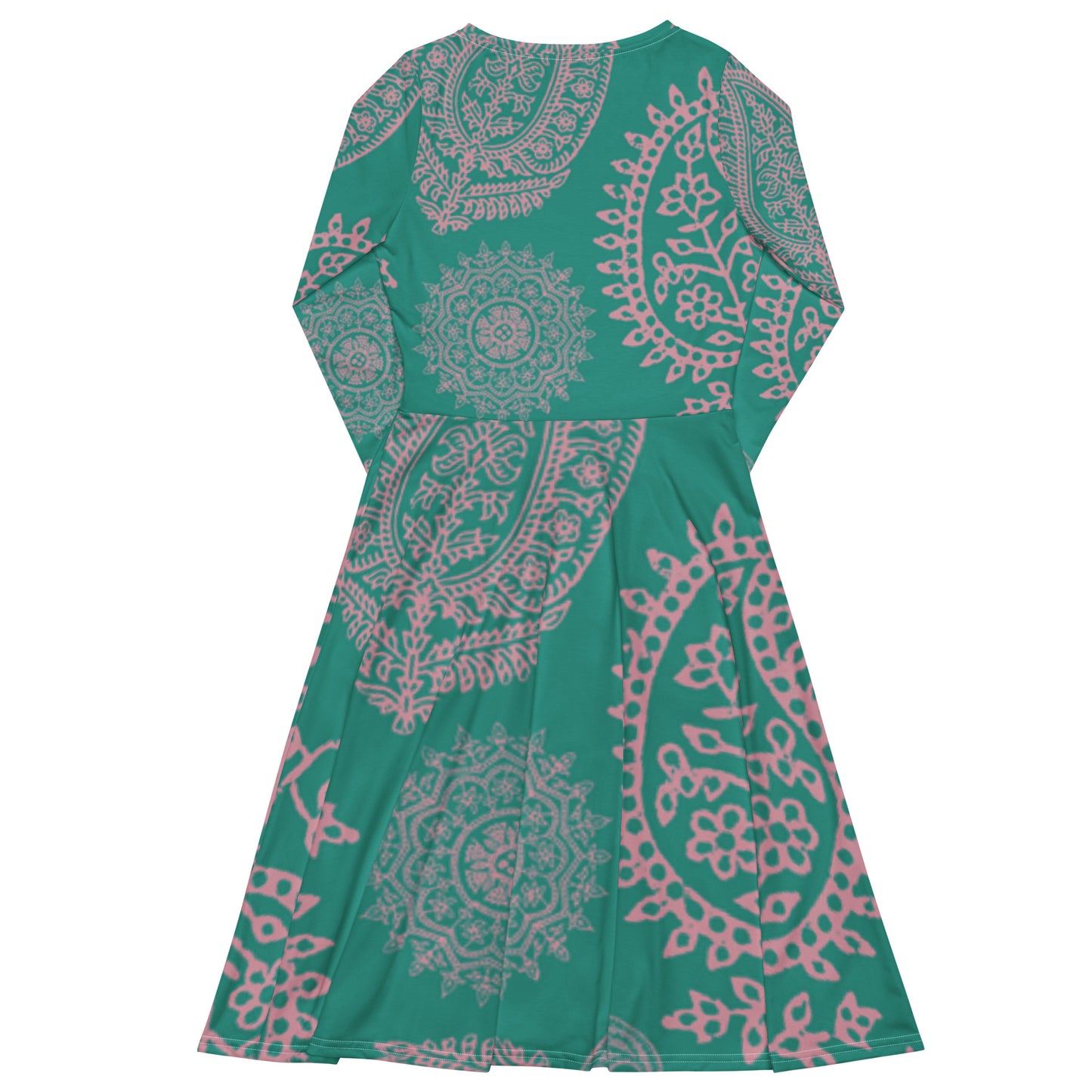 Turquoise Paisley Long Sleeve Midi Dress