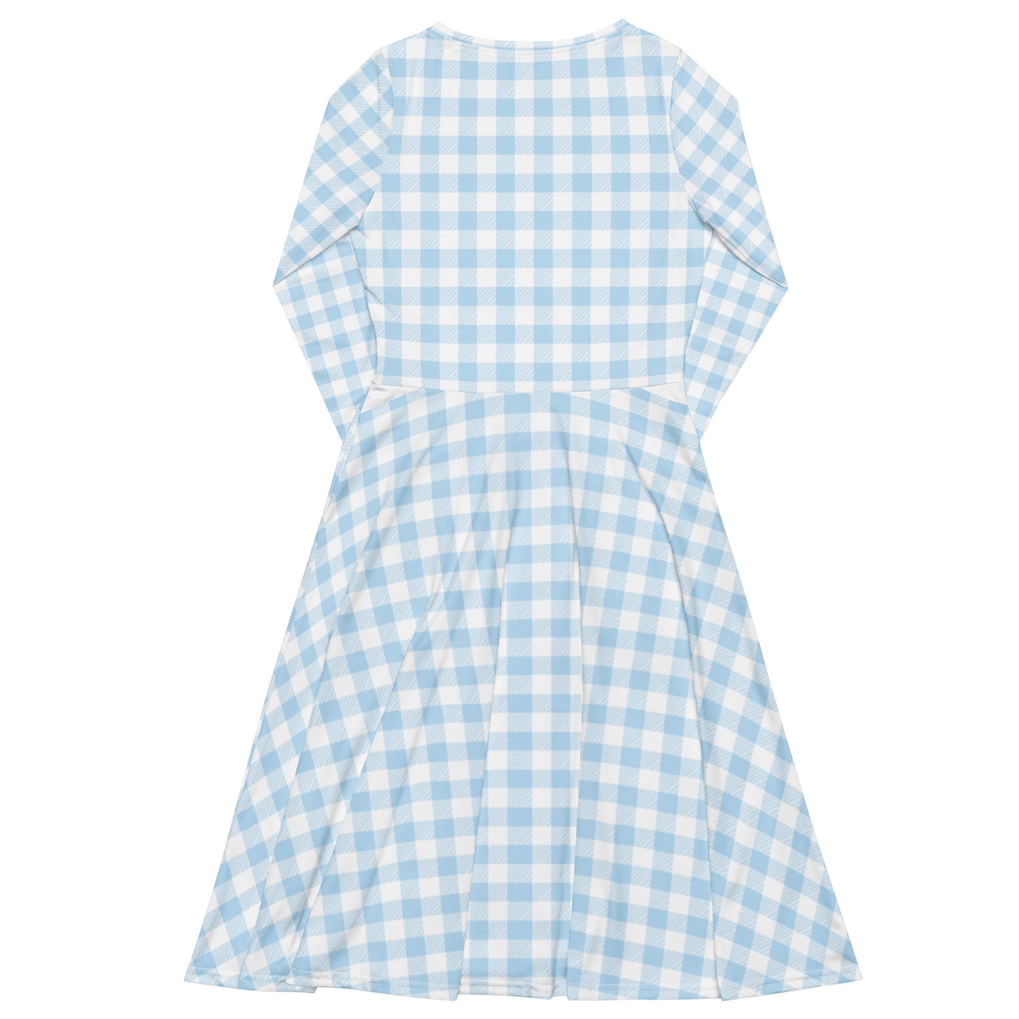 Blue Gingham Long Sleeve Midi Dress