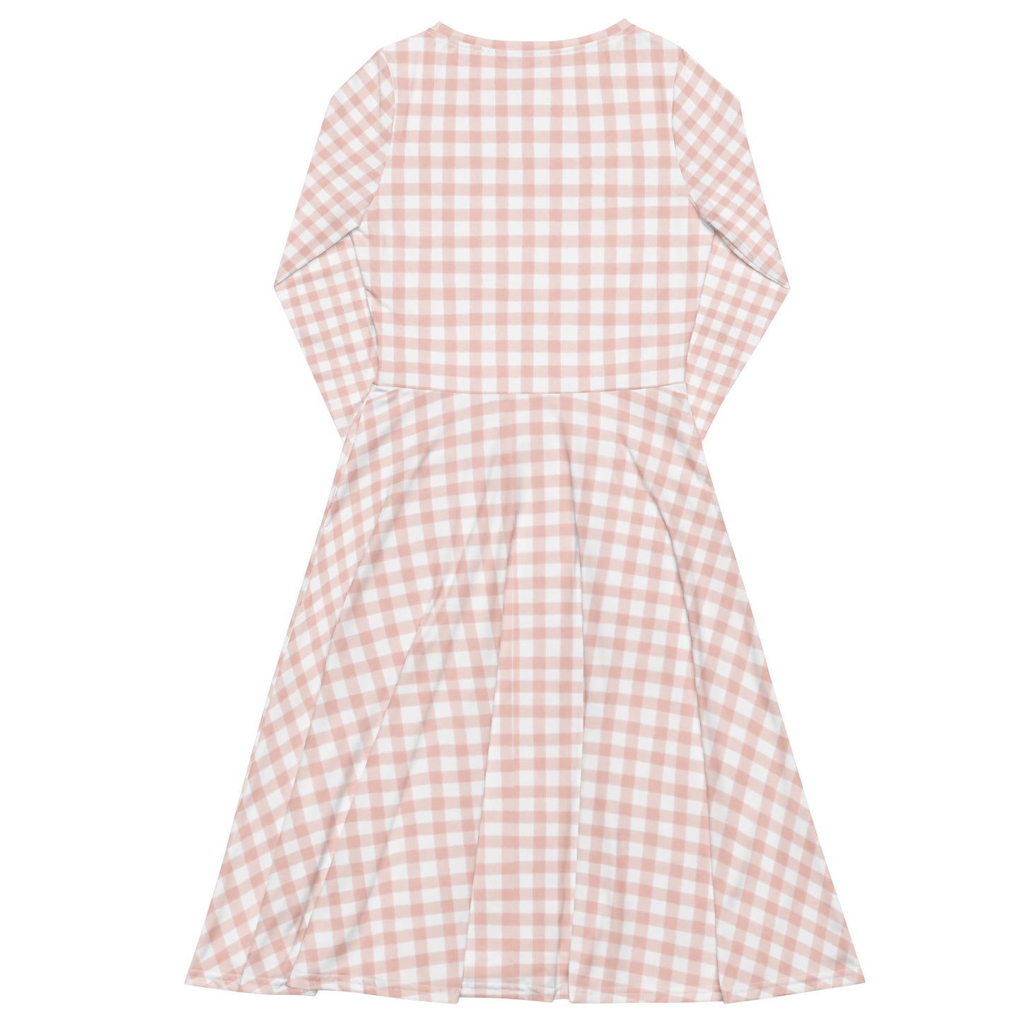 Light Pink Gingham Long Sleeve Midi Dress