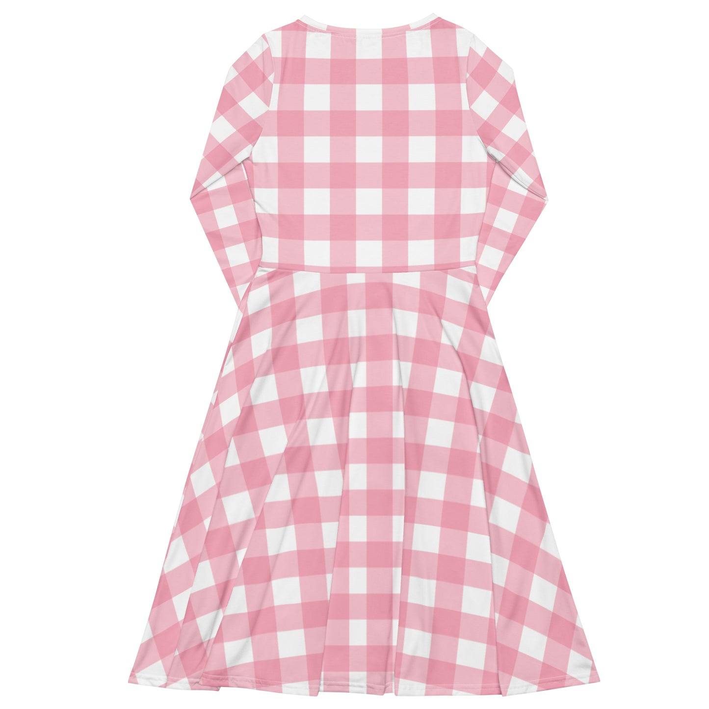 Pink Gingham Long Sleeve Midi Dress