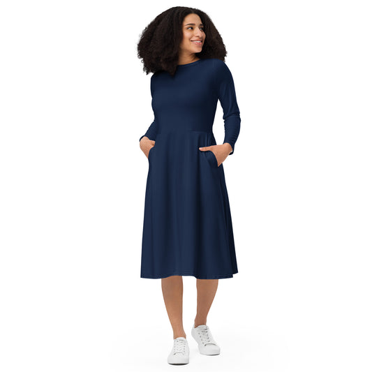 Navy Long Sleeve Midi Dress