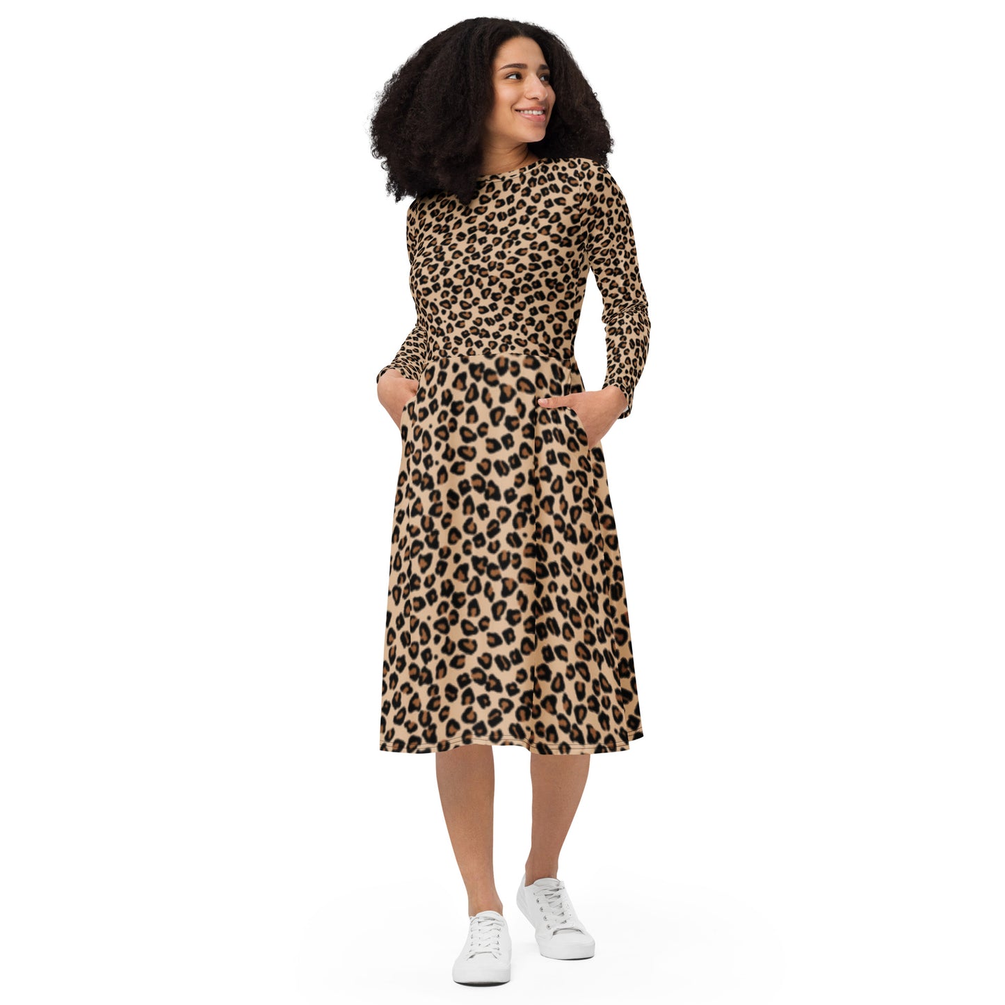 Leopard Long Sleeve Midi Dress