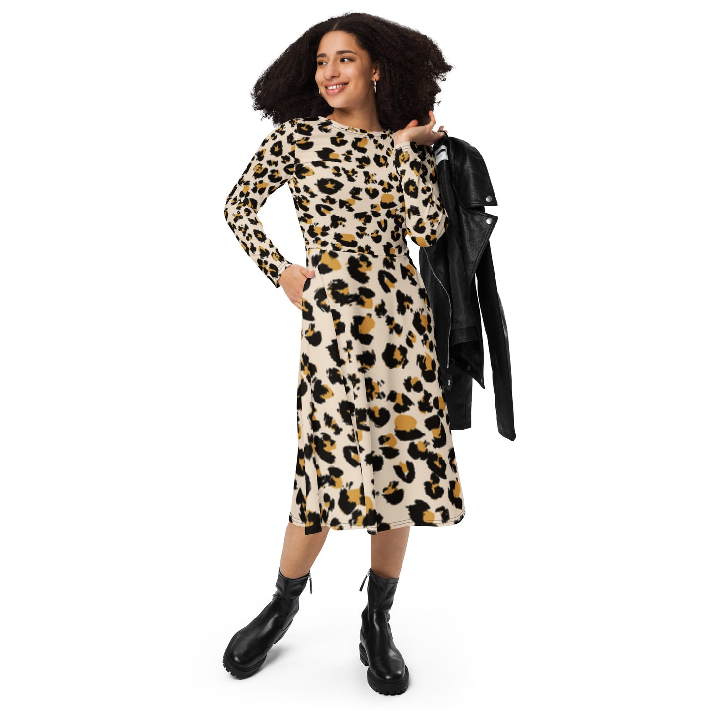 Leopard Long Sleeve Midi Dress