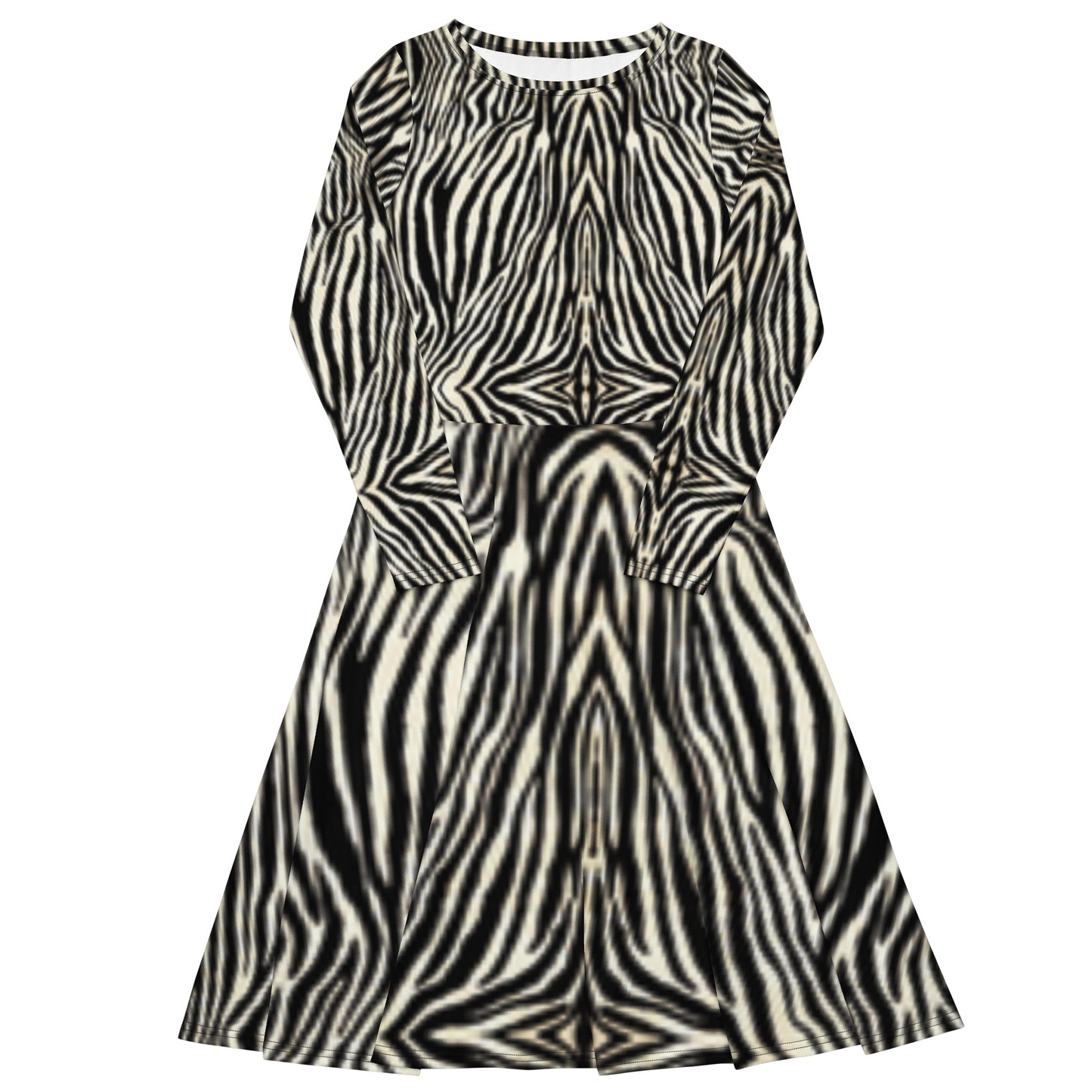 Zebra Print Long Sleeve Midi Dress