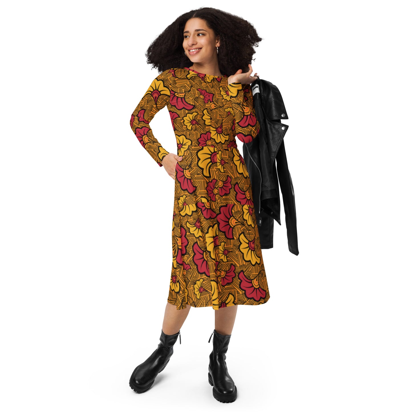 Ankara Long Sleeve Midi Dress