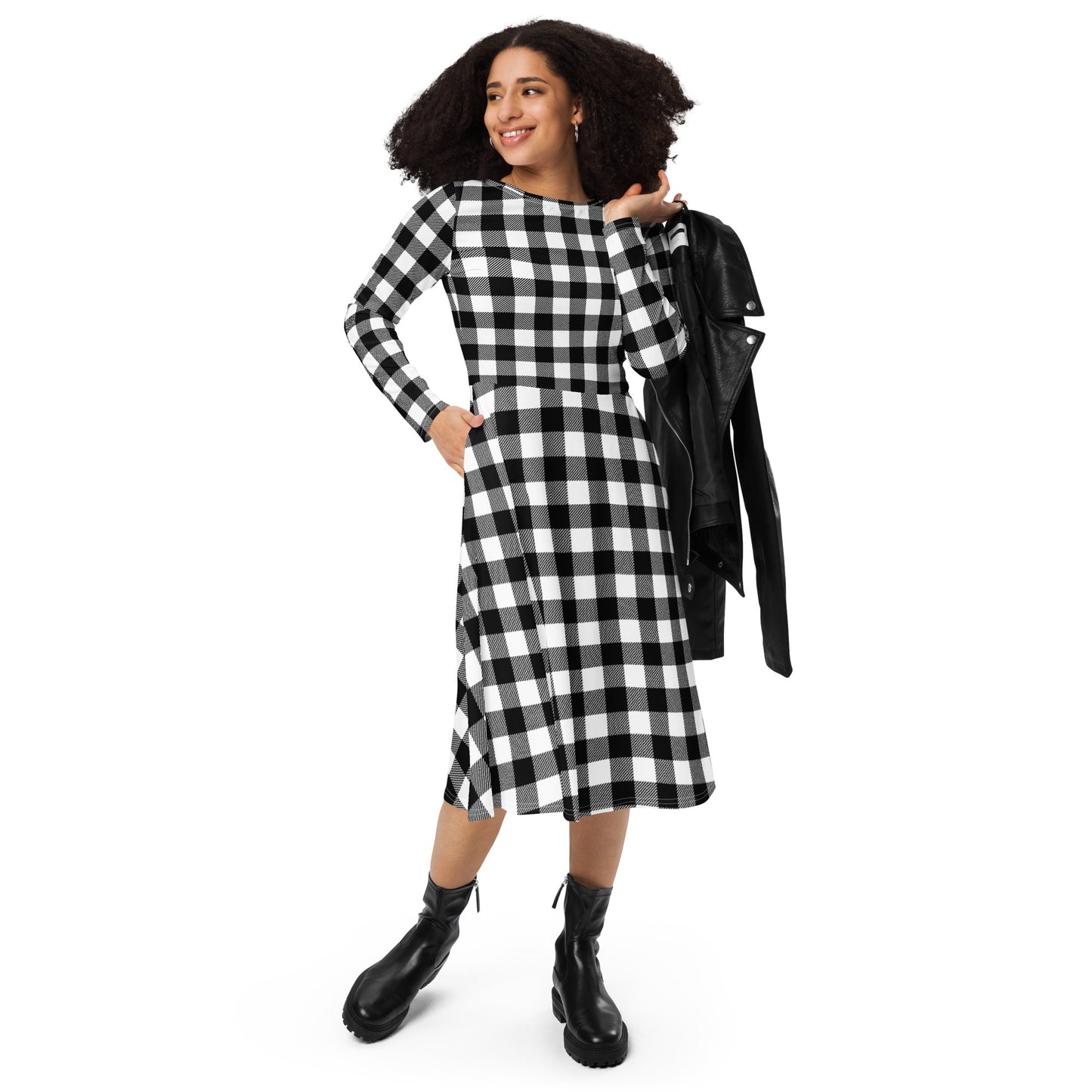 Gingham Long Sleeve Midi Dress