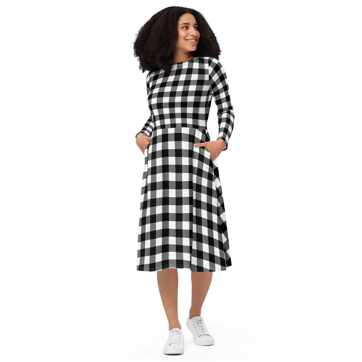 Gingham Long Sleeve Midi Dress