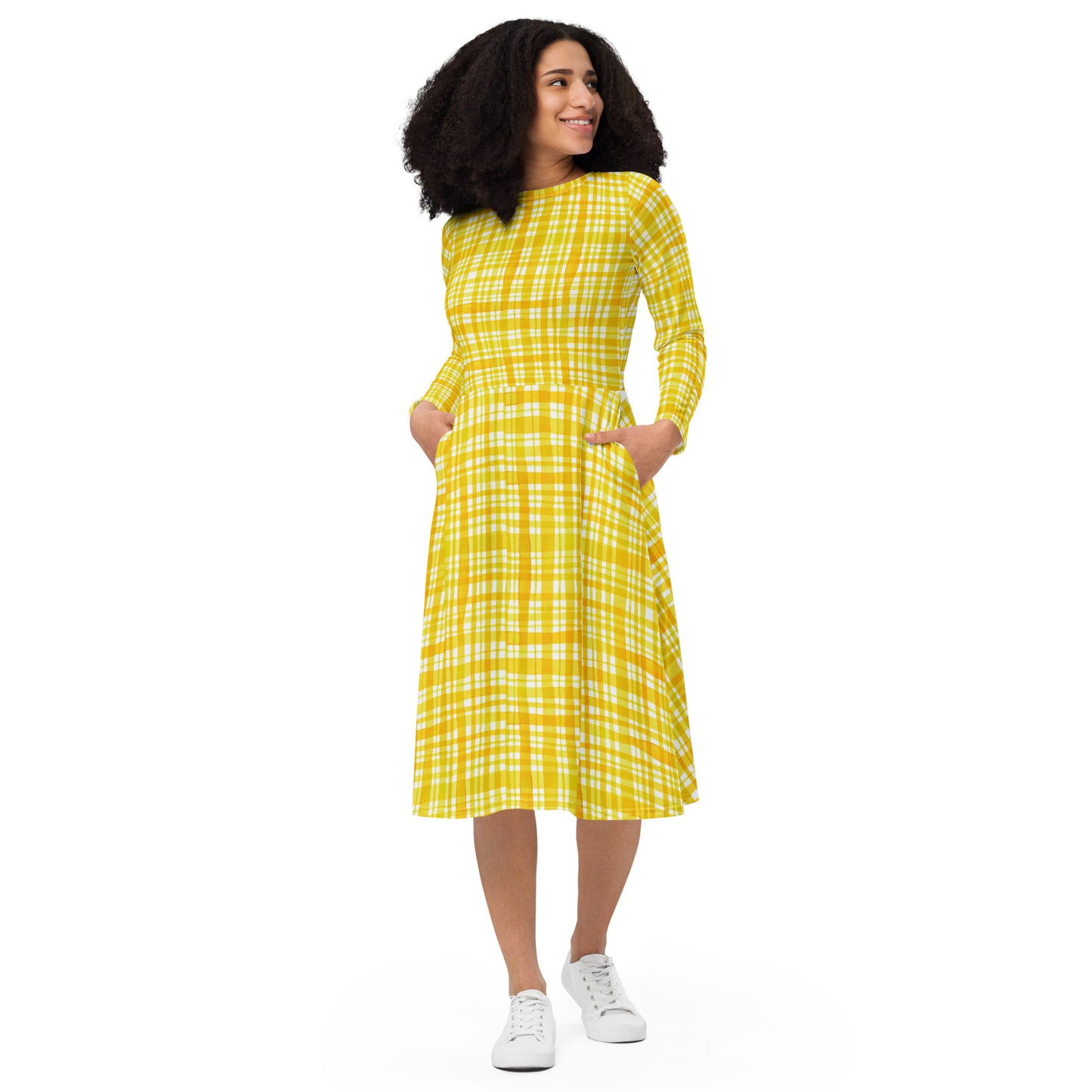 Yellow Long Sleeve Midi Dress