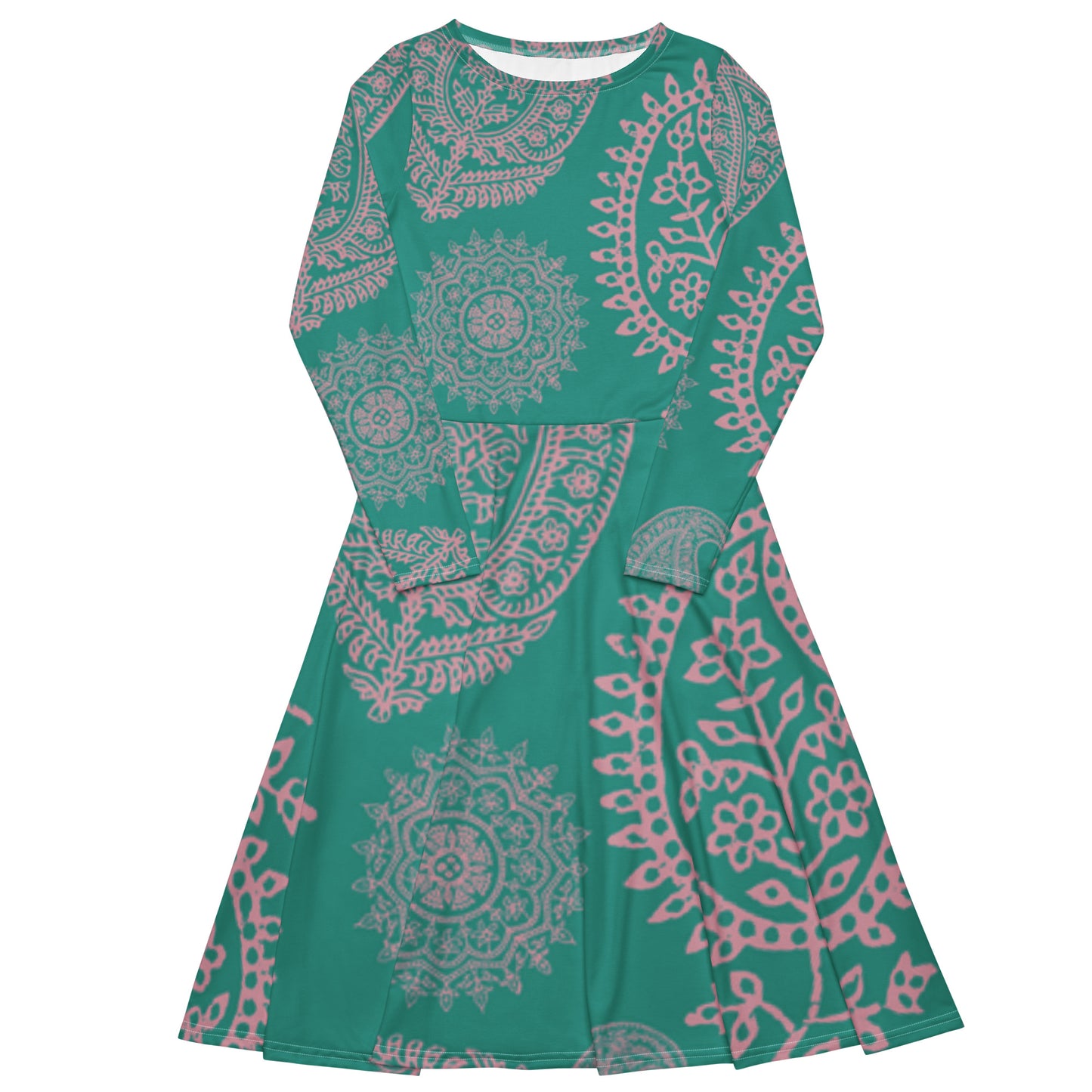 Turquoise Paisley Long Sleeve Midi Dress