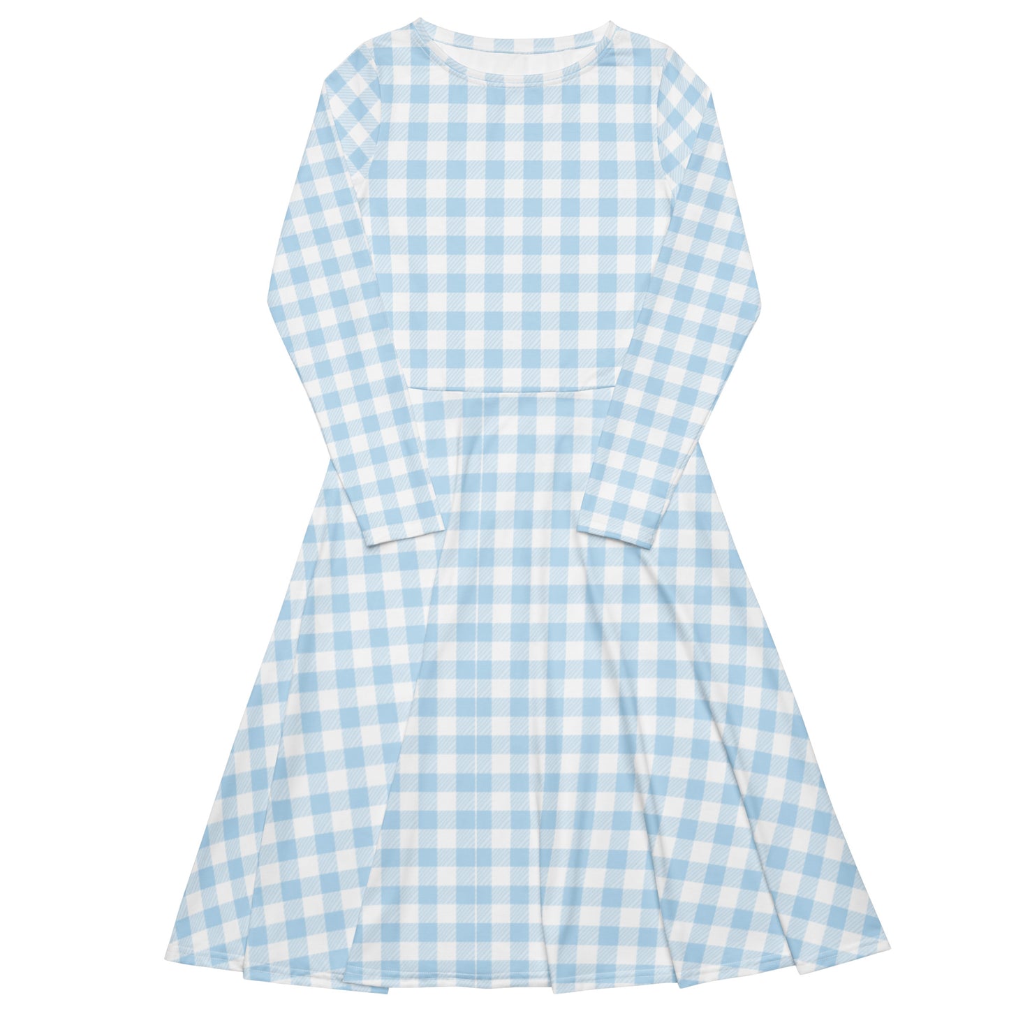 Blue Gingham Long Sleeve Midi Dress