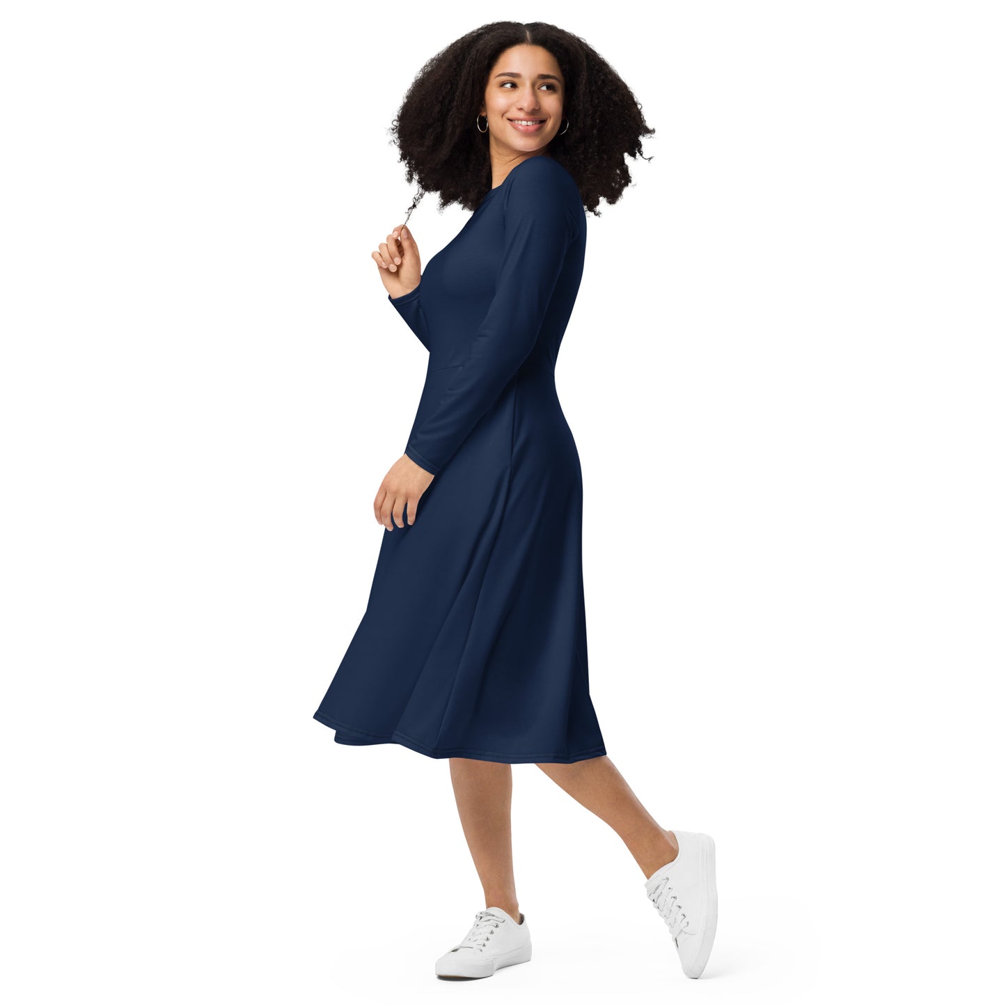 Navy Long Sleeve Midi Dress