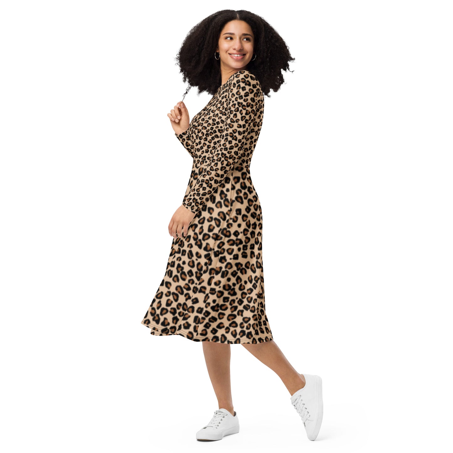 Leopard Long Sleeve Midi Dress