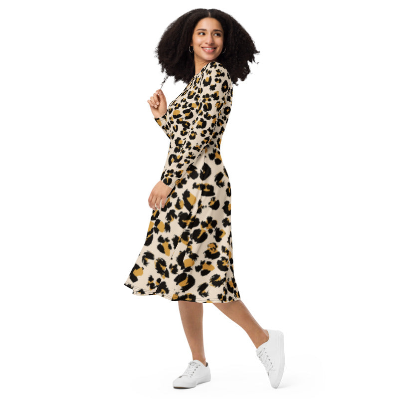 Leopard Long Sleeve Midi Dress