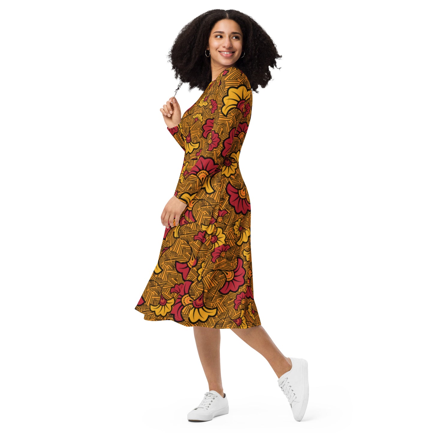 Ankara Long Sleeve Midi Dress