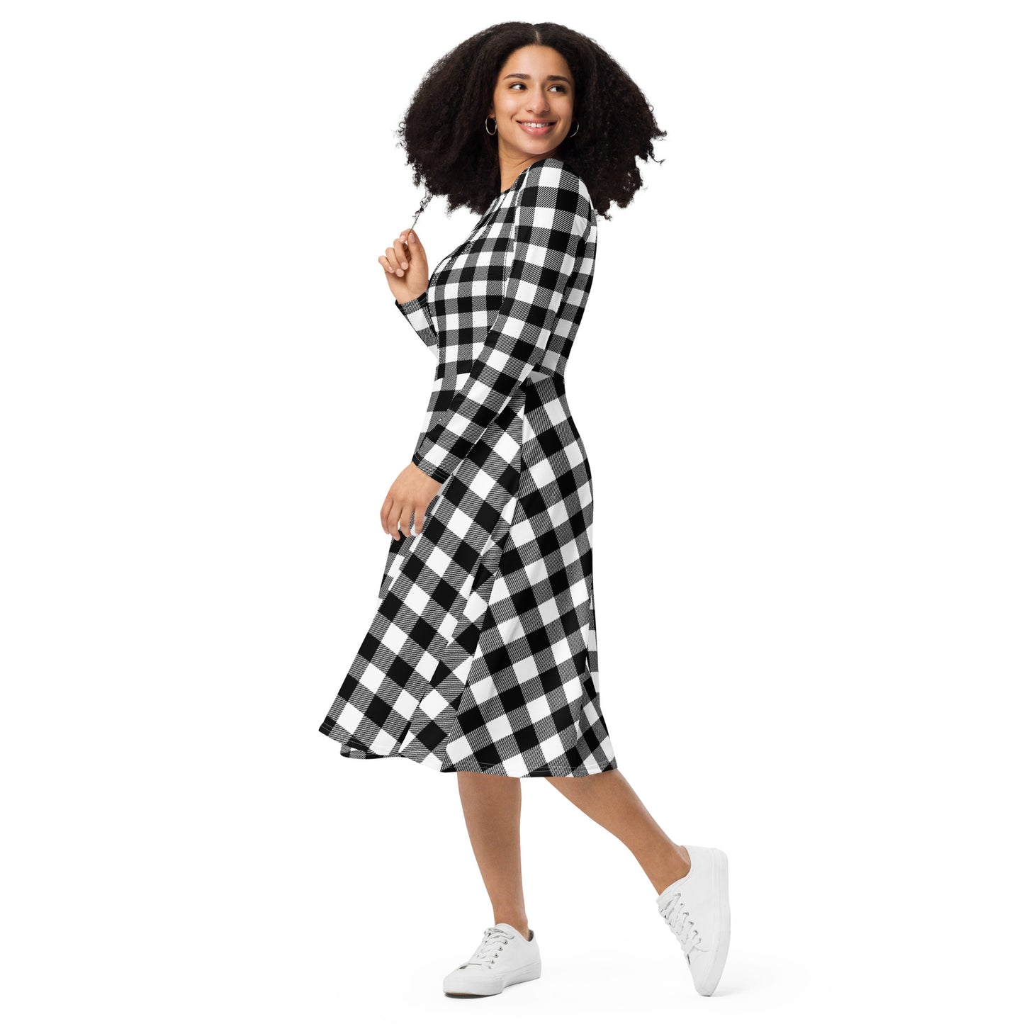 Gingham Long Sleeve Midi Dress