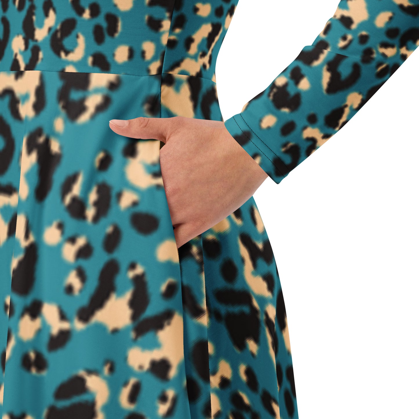 Blue Leopard Long Sleeve Midi Dress