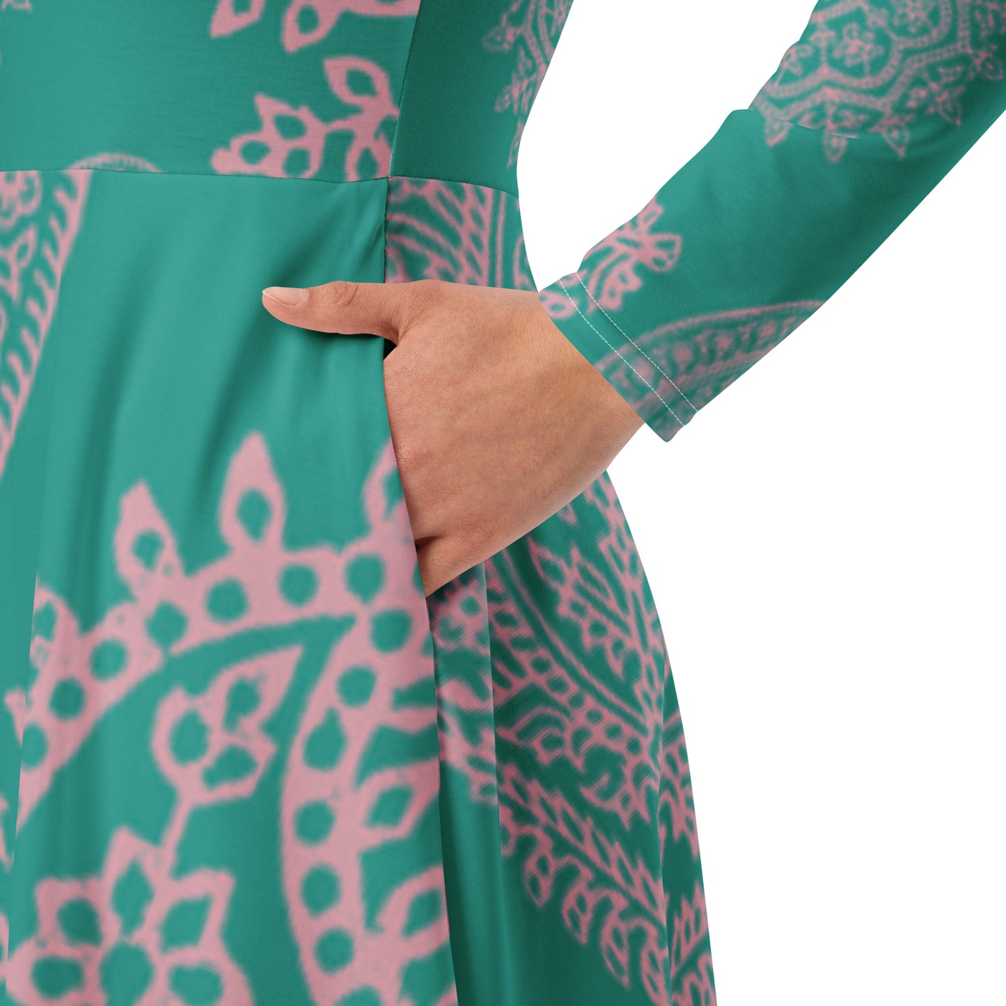 Turquoise Paisley Long Sleeve Midi Dress