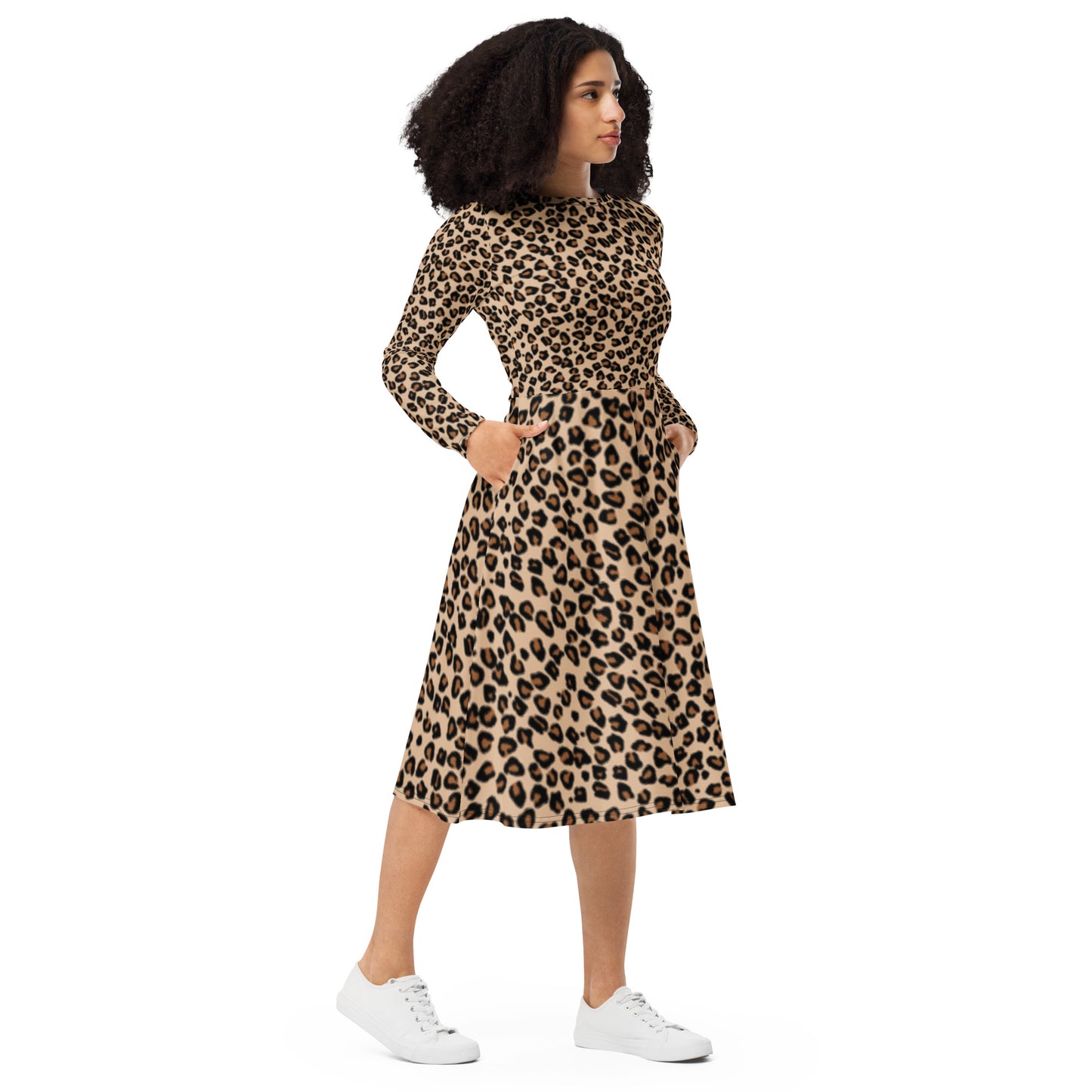 Leopard Long Sleeve Midi Dress