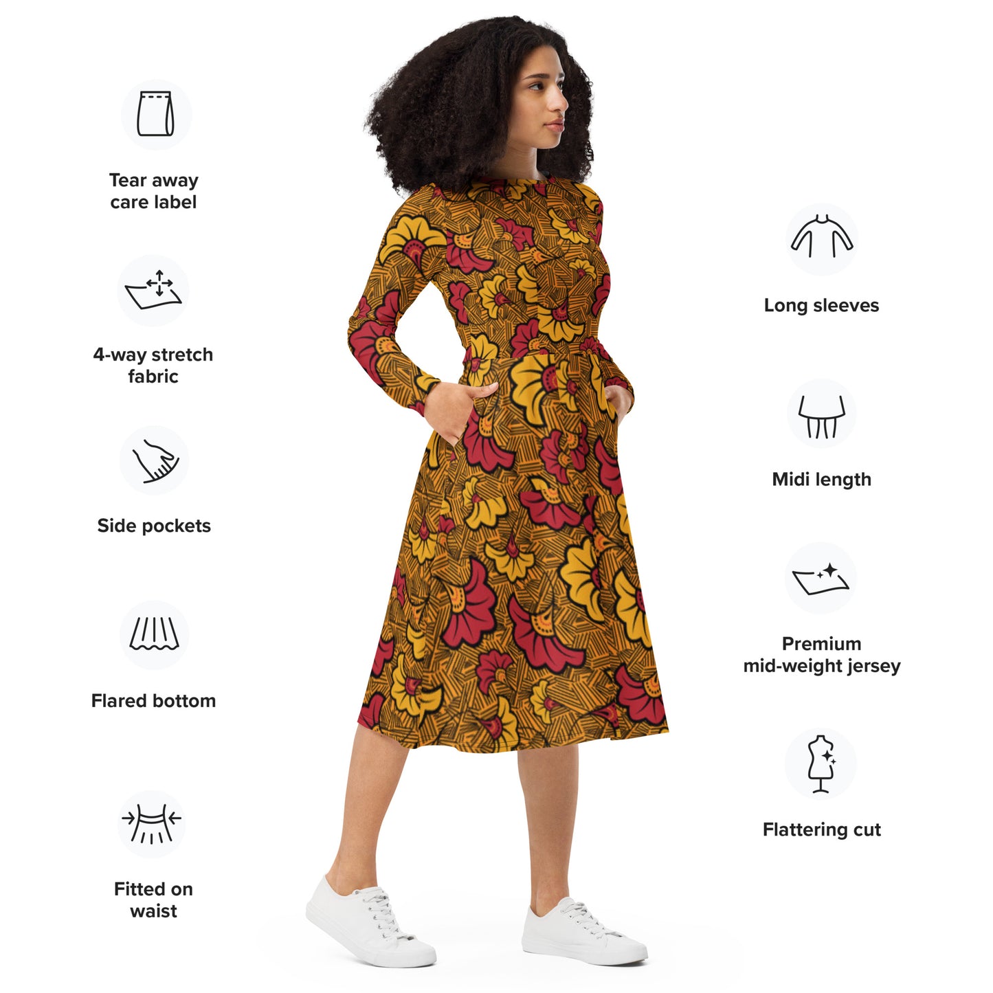 Ankara Long Sleeve Midi Dress