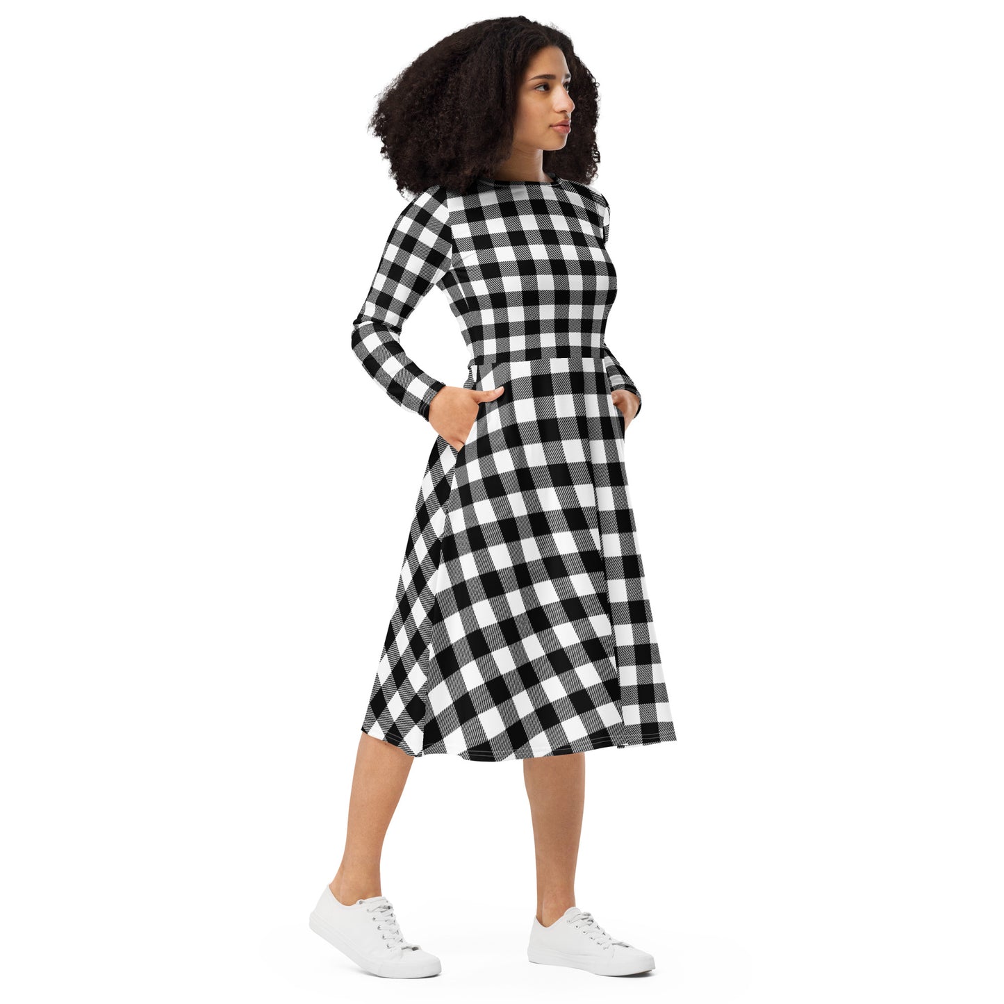 Gingham Long Sleeve Midi Dress