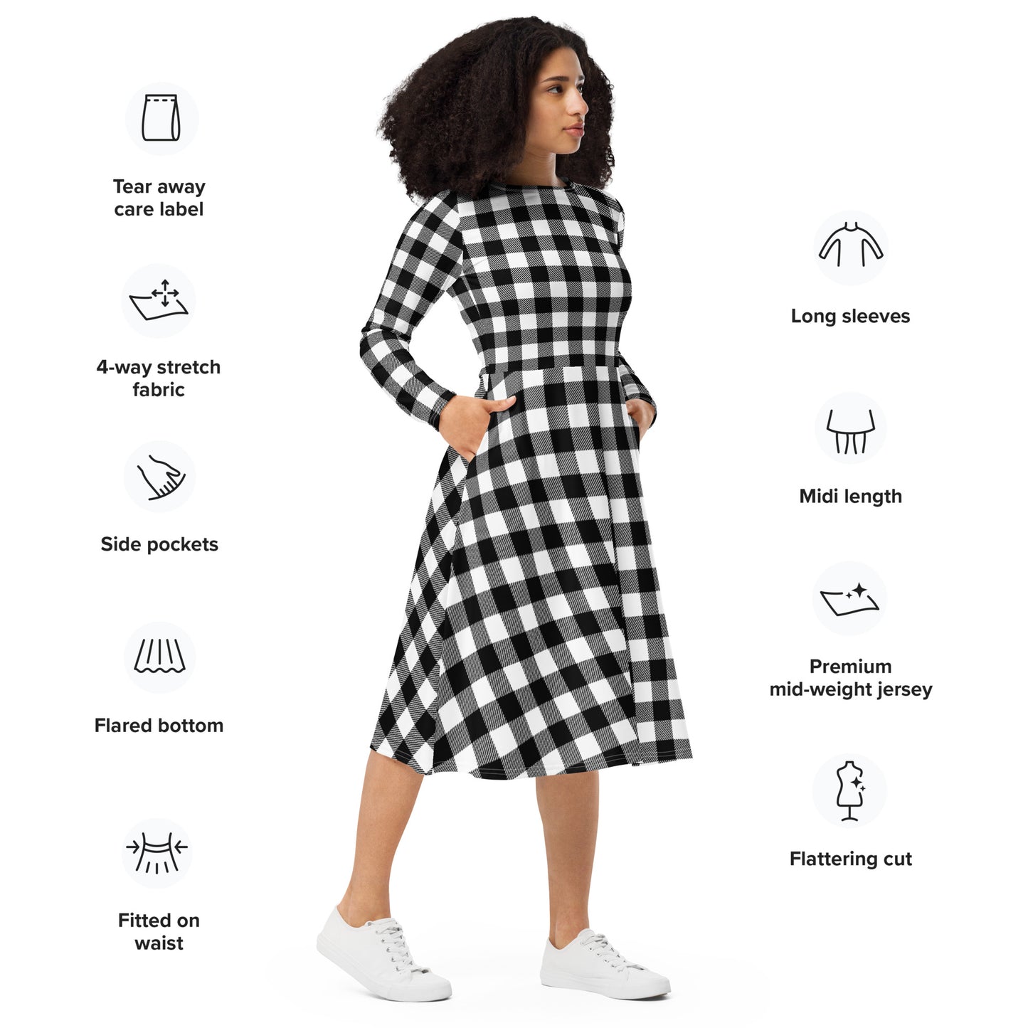 Gingham Long Sleeve Midi Dress