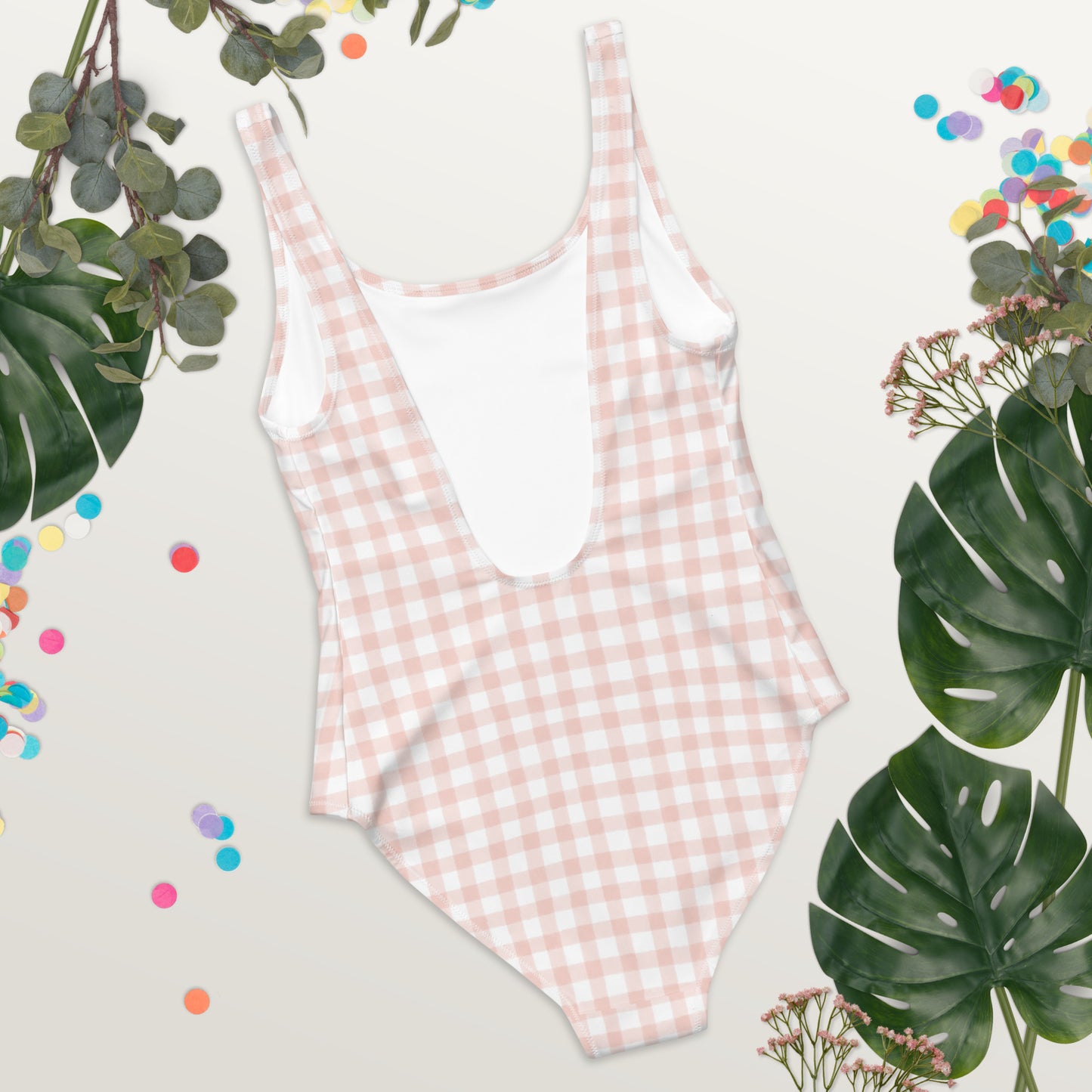 Light Pink Gingham One-Piece Swimsuit