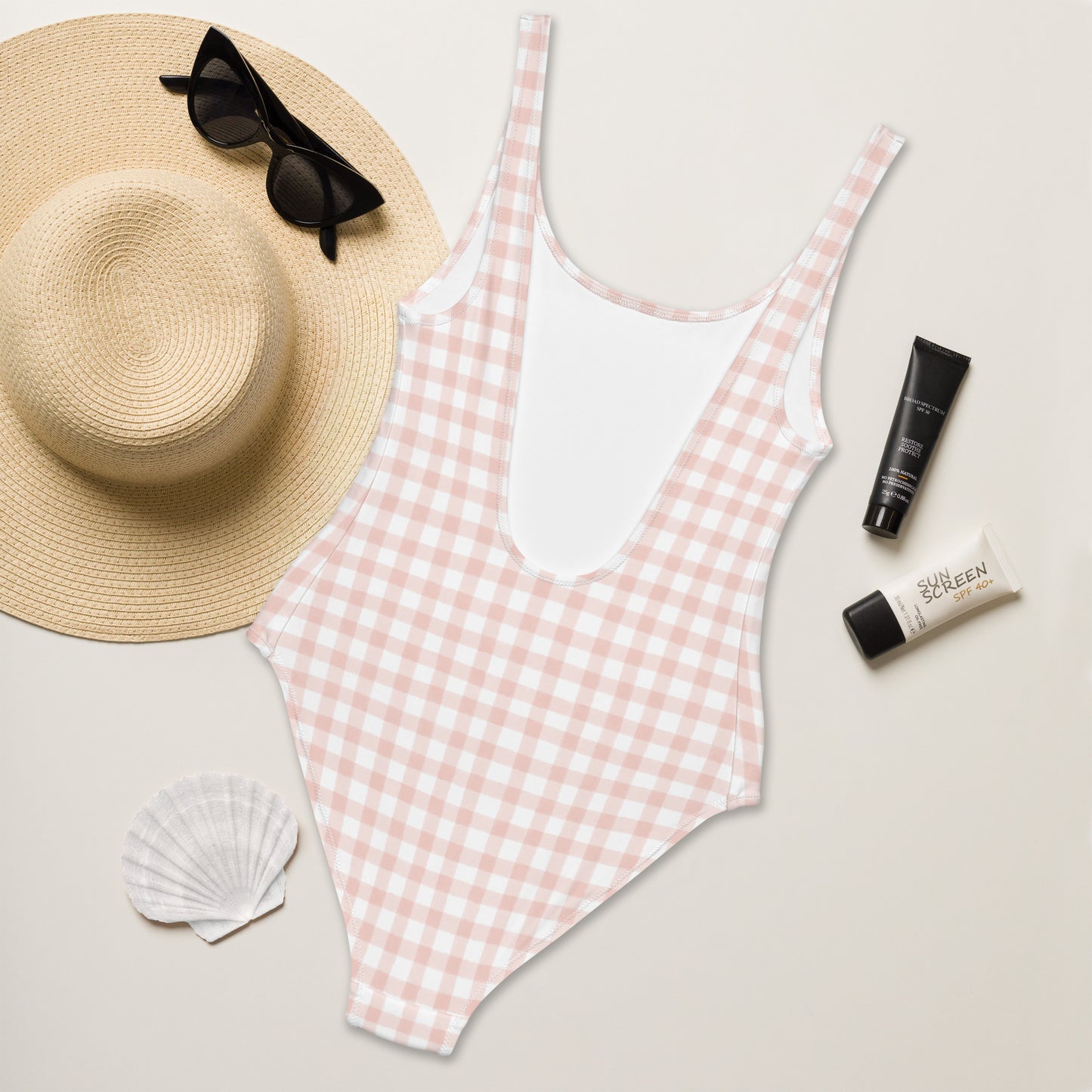 Light Pink Gingham One-Piece Swimsuit