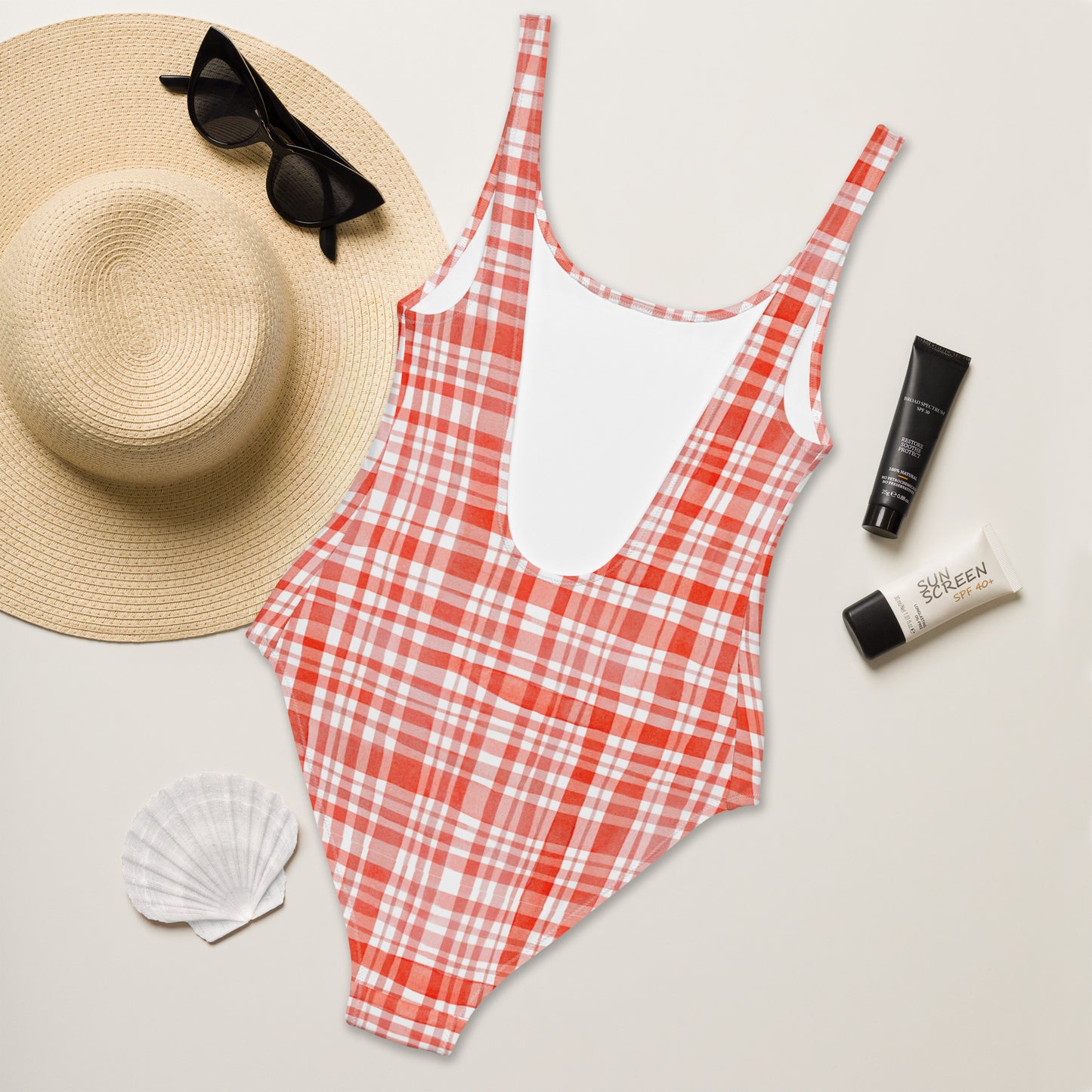 Red Gingham One-Piece Swimsuit