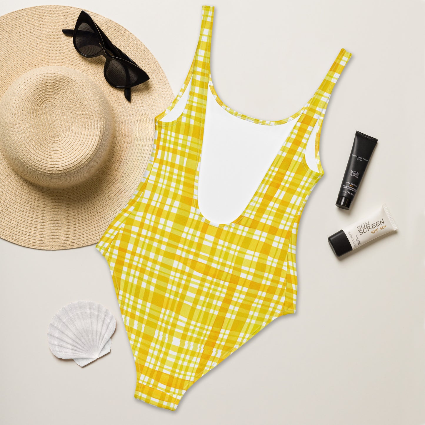 Yellow Gingham One-Piece Swimsuit