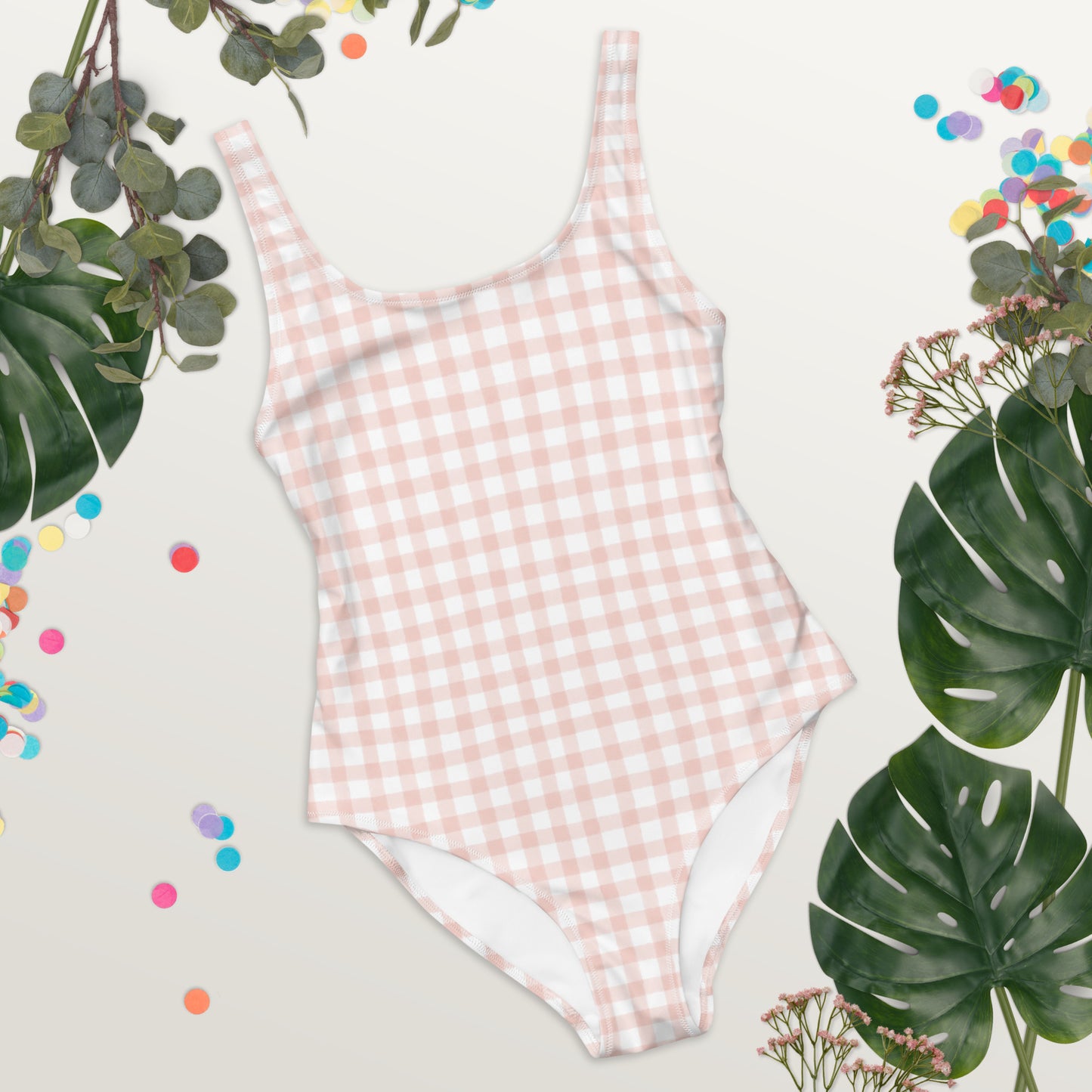 Light Pink Gingham One-Piece Swimsuit