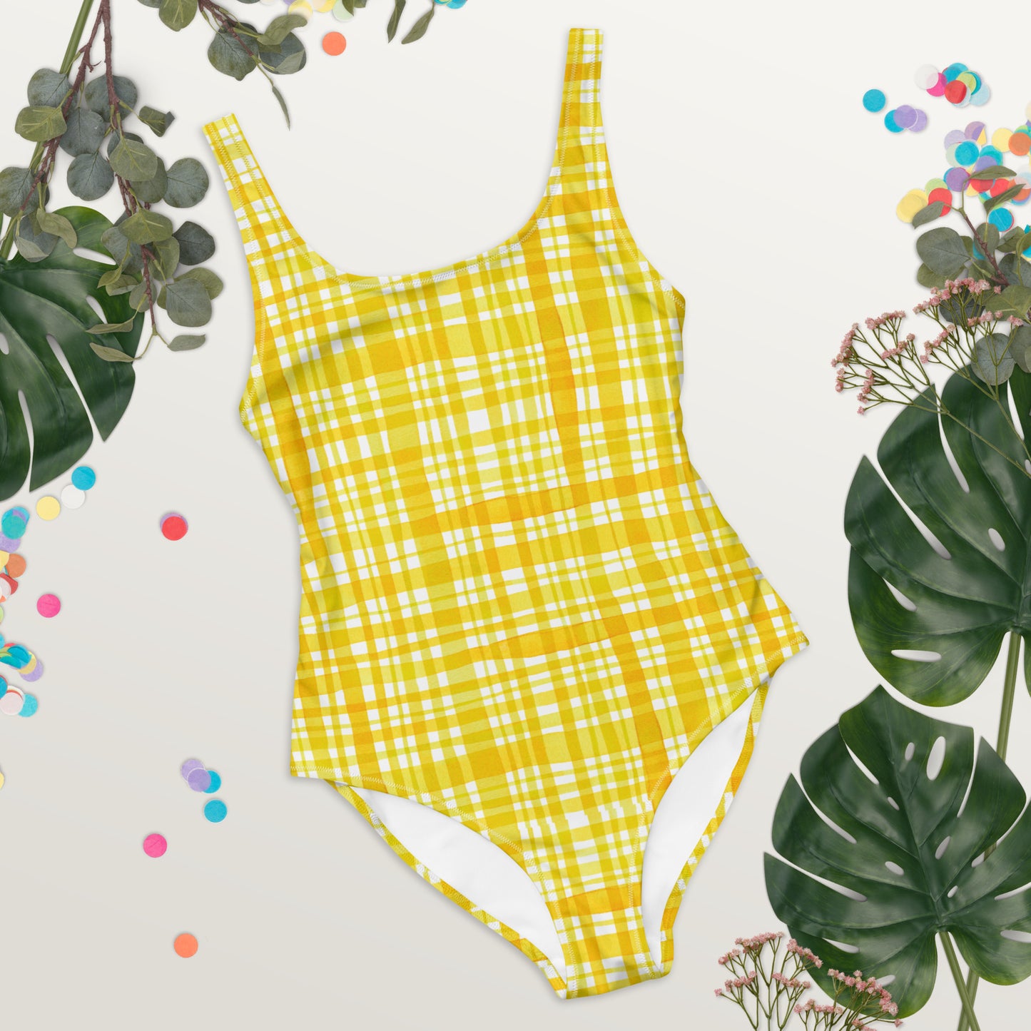 Yellow Gingham One-Piece Swimsuit