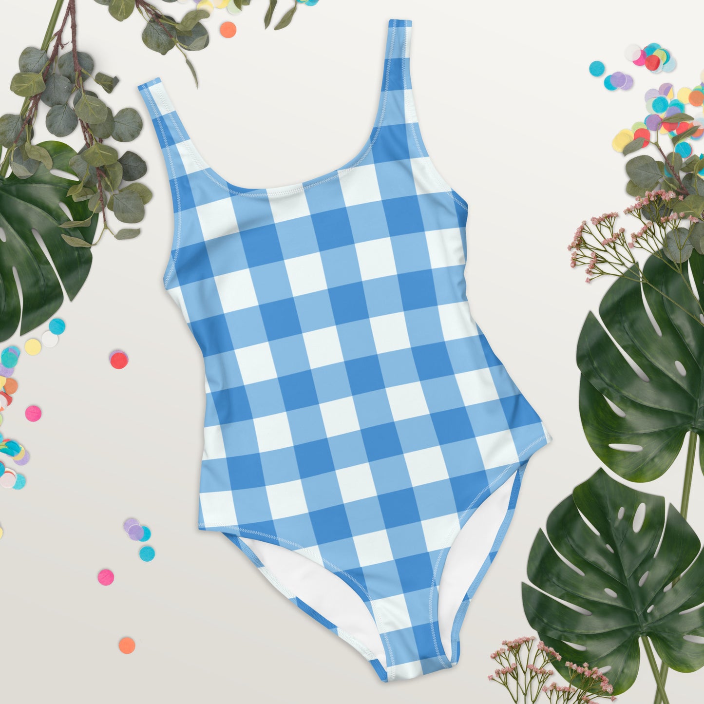 Blue Gingham One-Piece Swimsuit