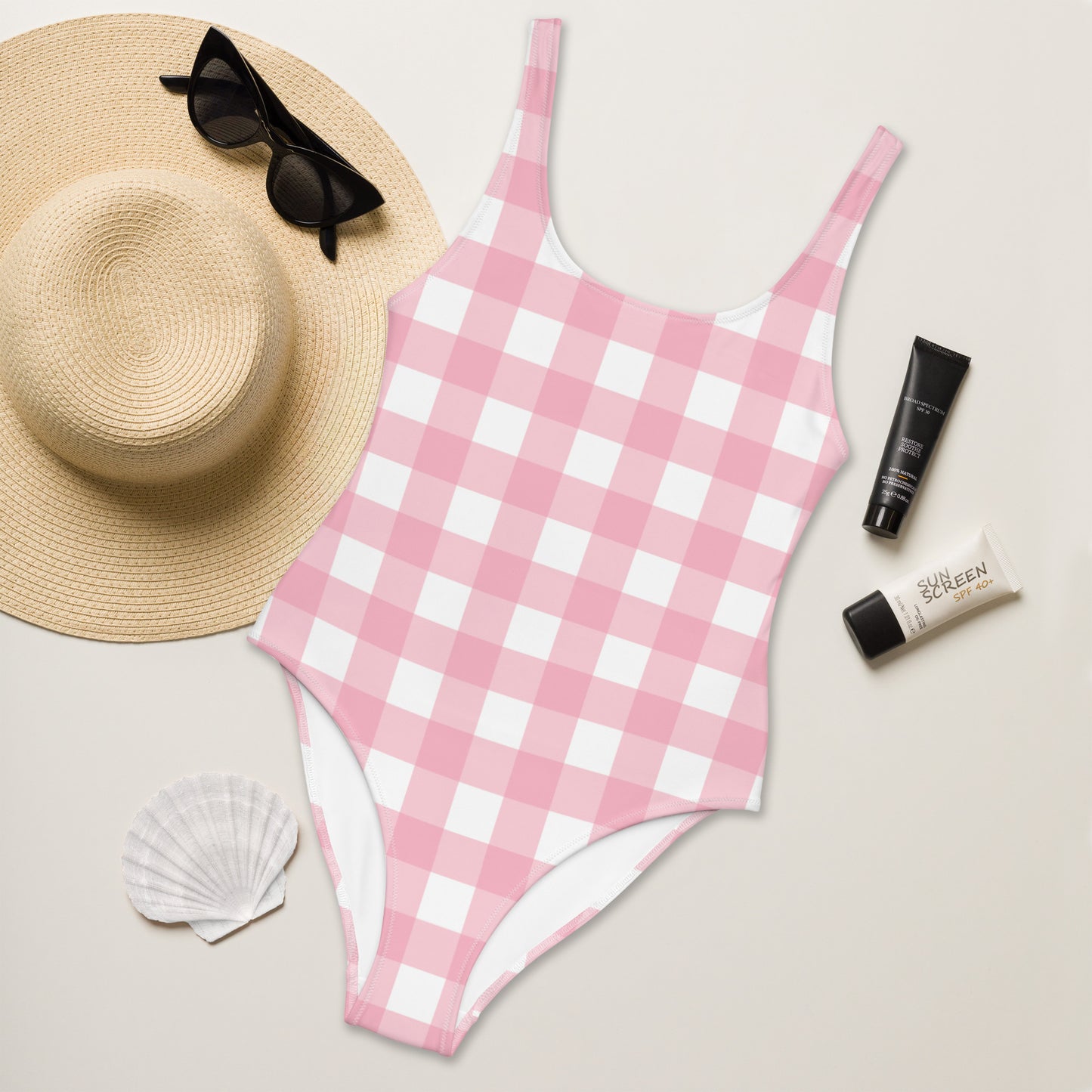 Pink Gingham One-Piece Swimsuit