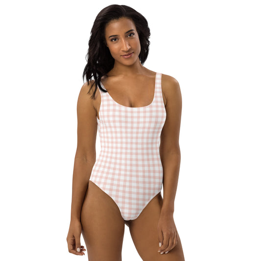 Light Pink Gingham One-Piece Swimsuit