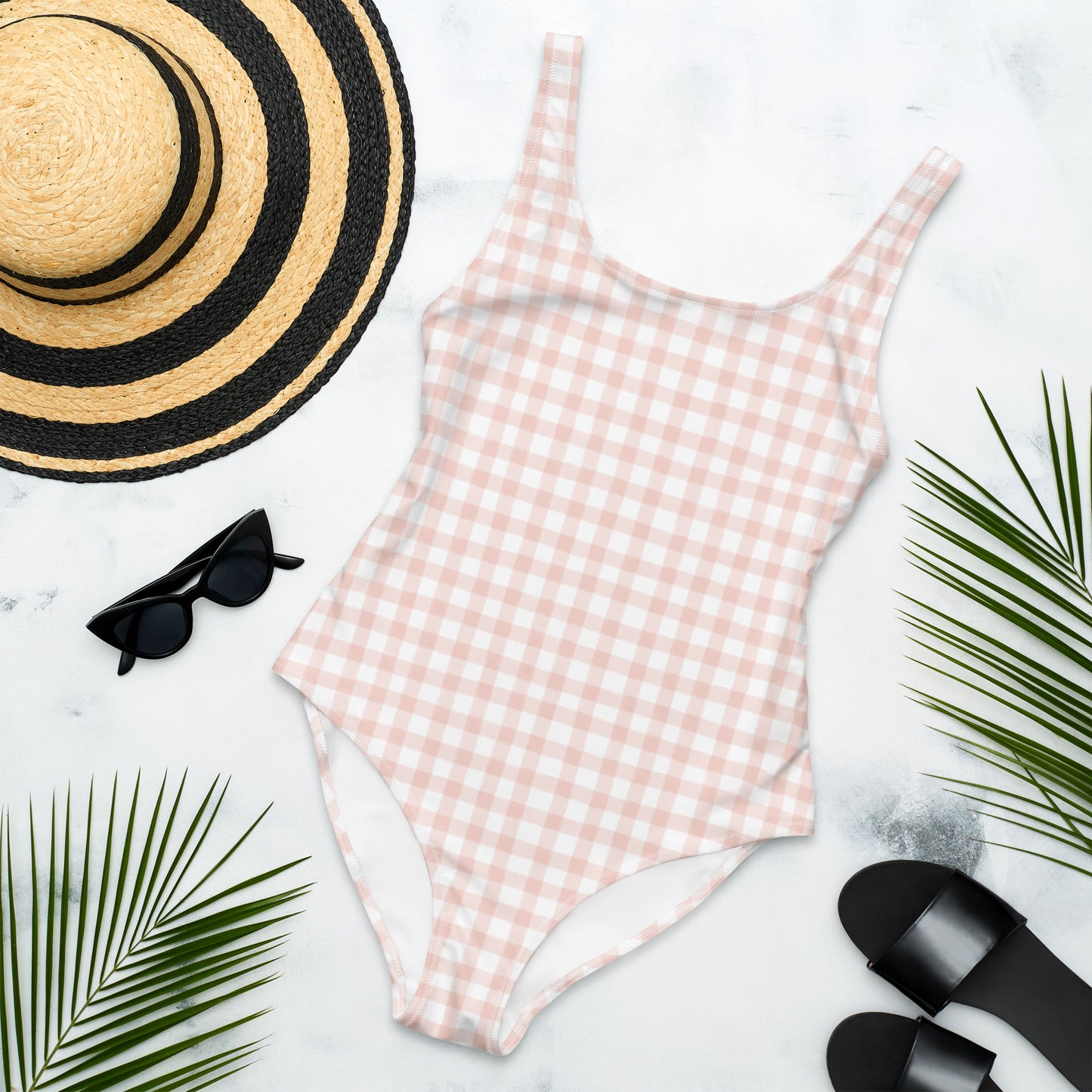 Light Pink Gingham One-Piece Swimsuit