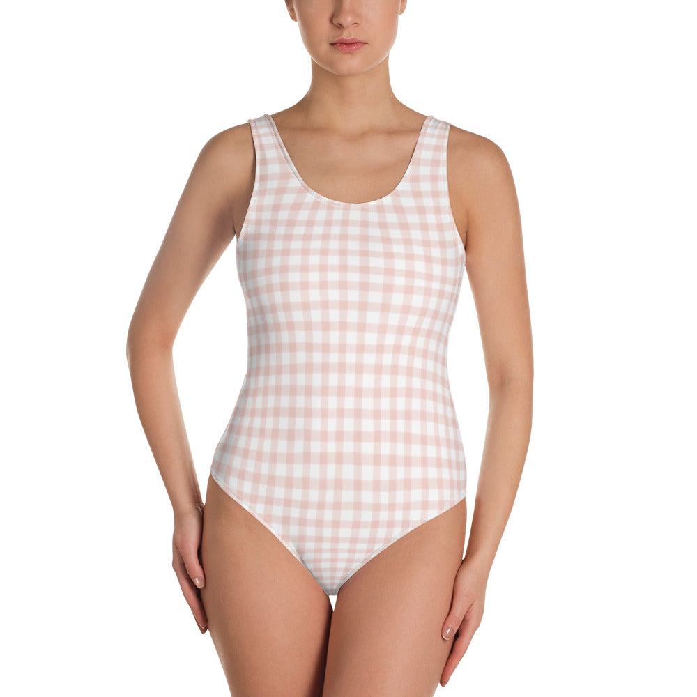 Light Pink Gingham One-Piece Swimsuit