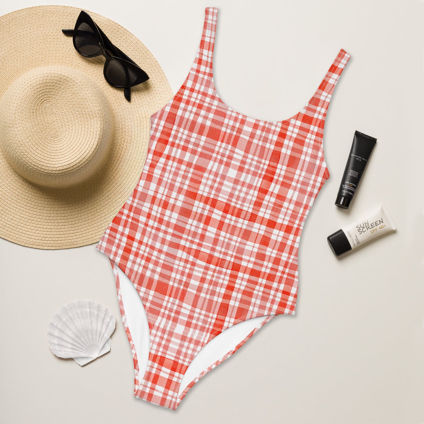 Red Gingham One-Piece Swimsuit