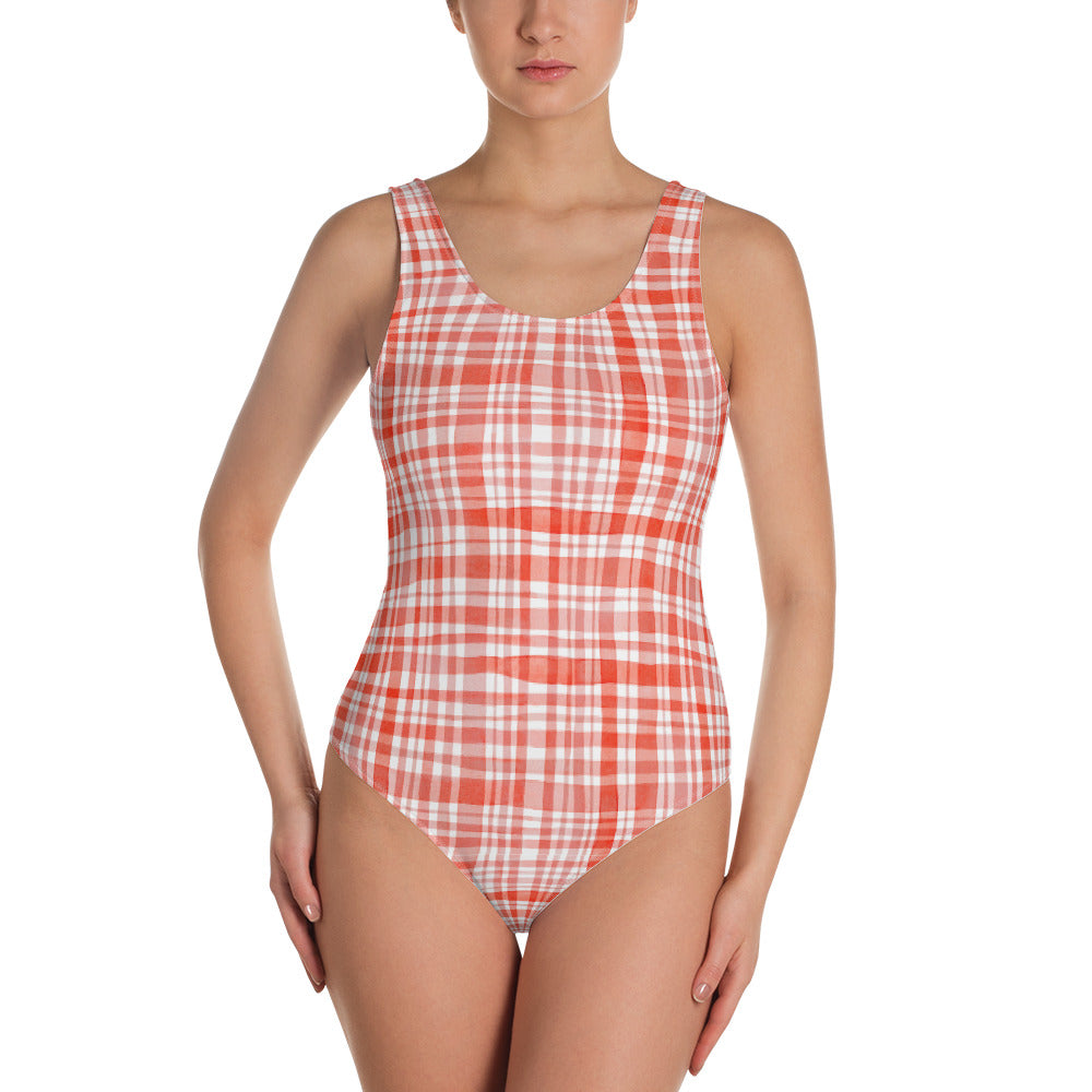 Red Gingham One-Piece Swimsuit