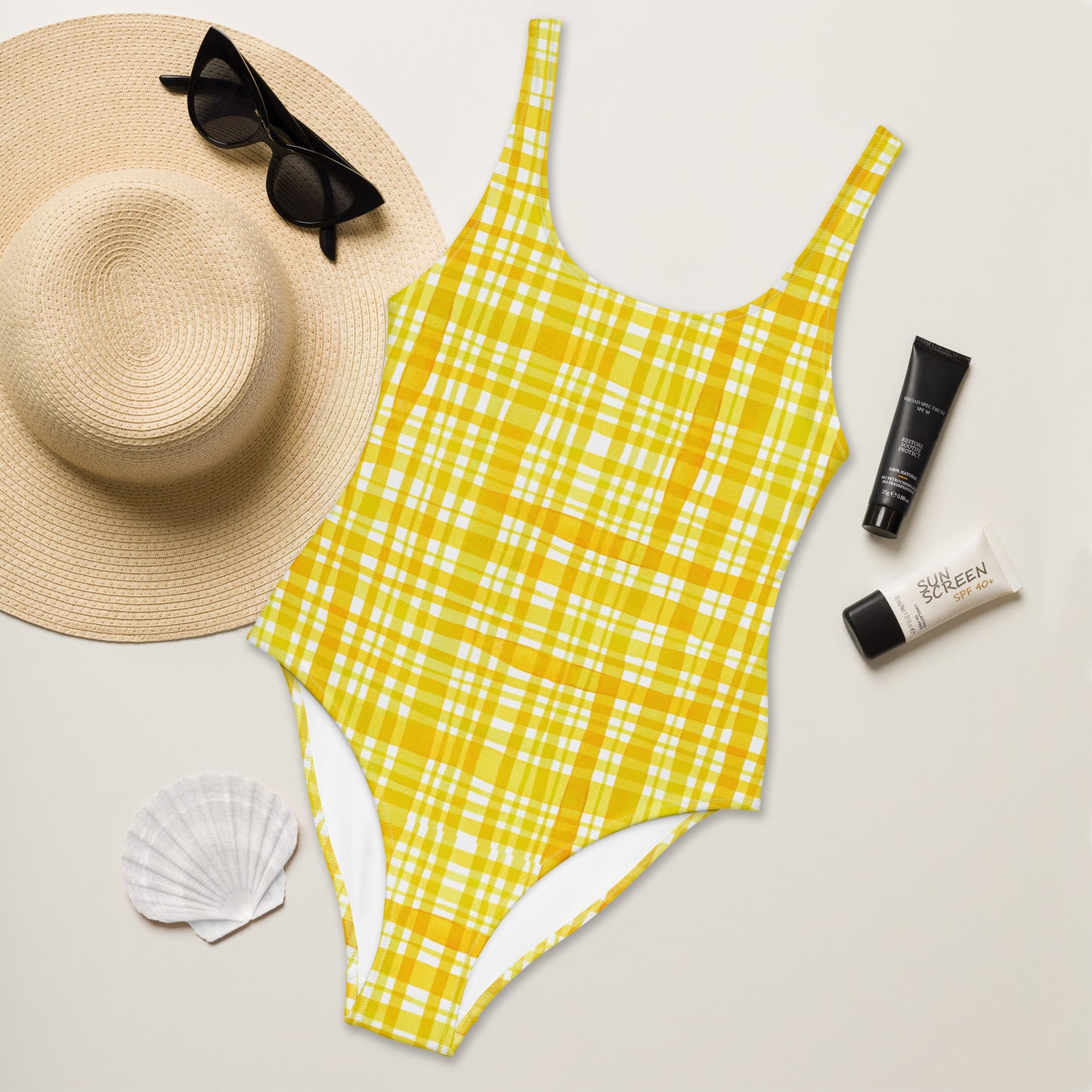 Yellow Gingham One-Piece Swimsuit