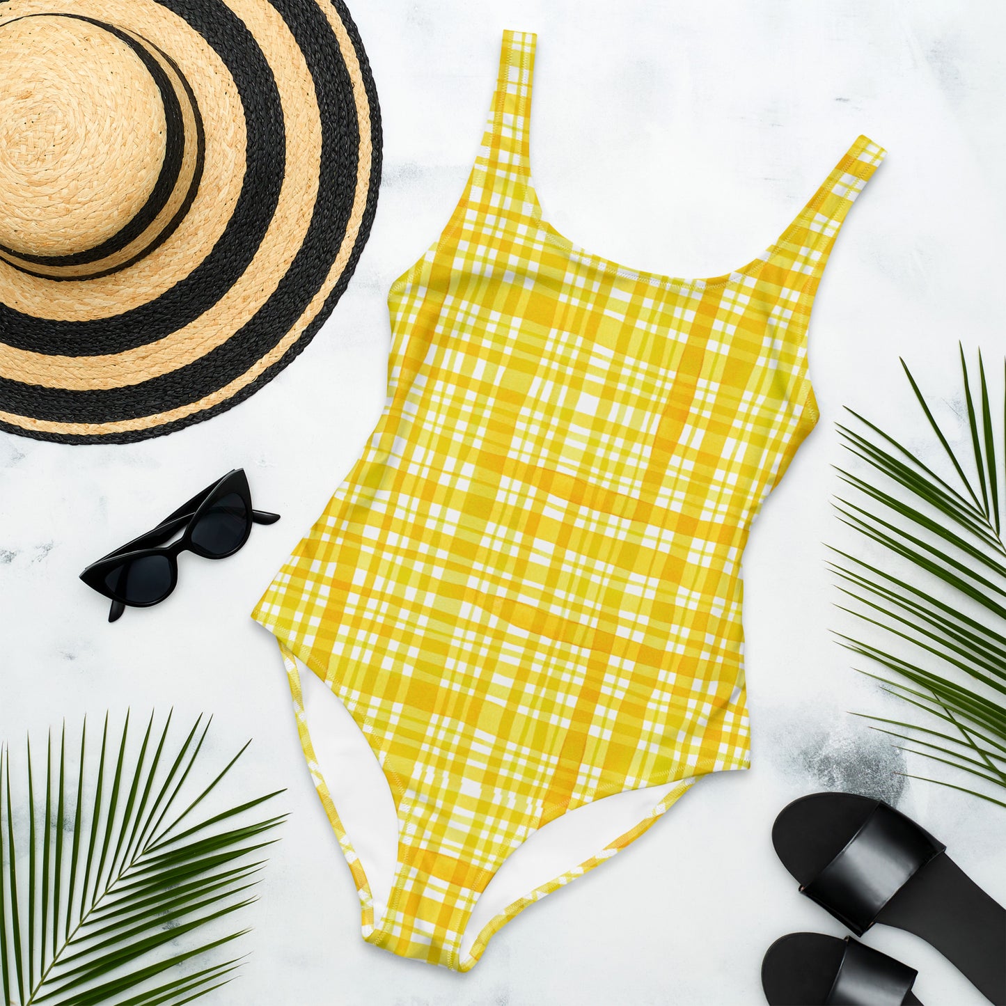 Yellow Gingham One-Piece Swimsuit