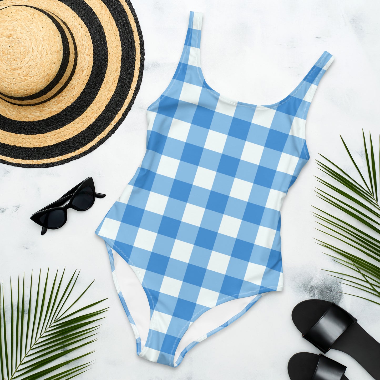 Blue Gingham One-Piece Swimsuit